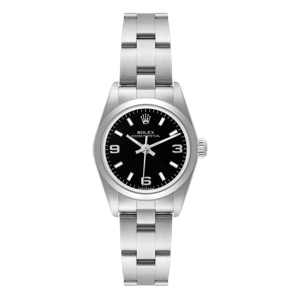 Rolex Oyster Perpetual 24mm Nondate Black Dial Ladies Watch 76080