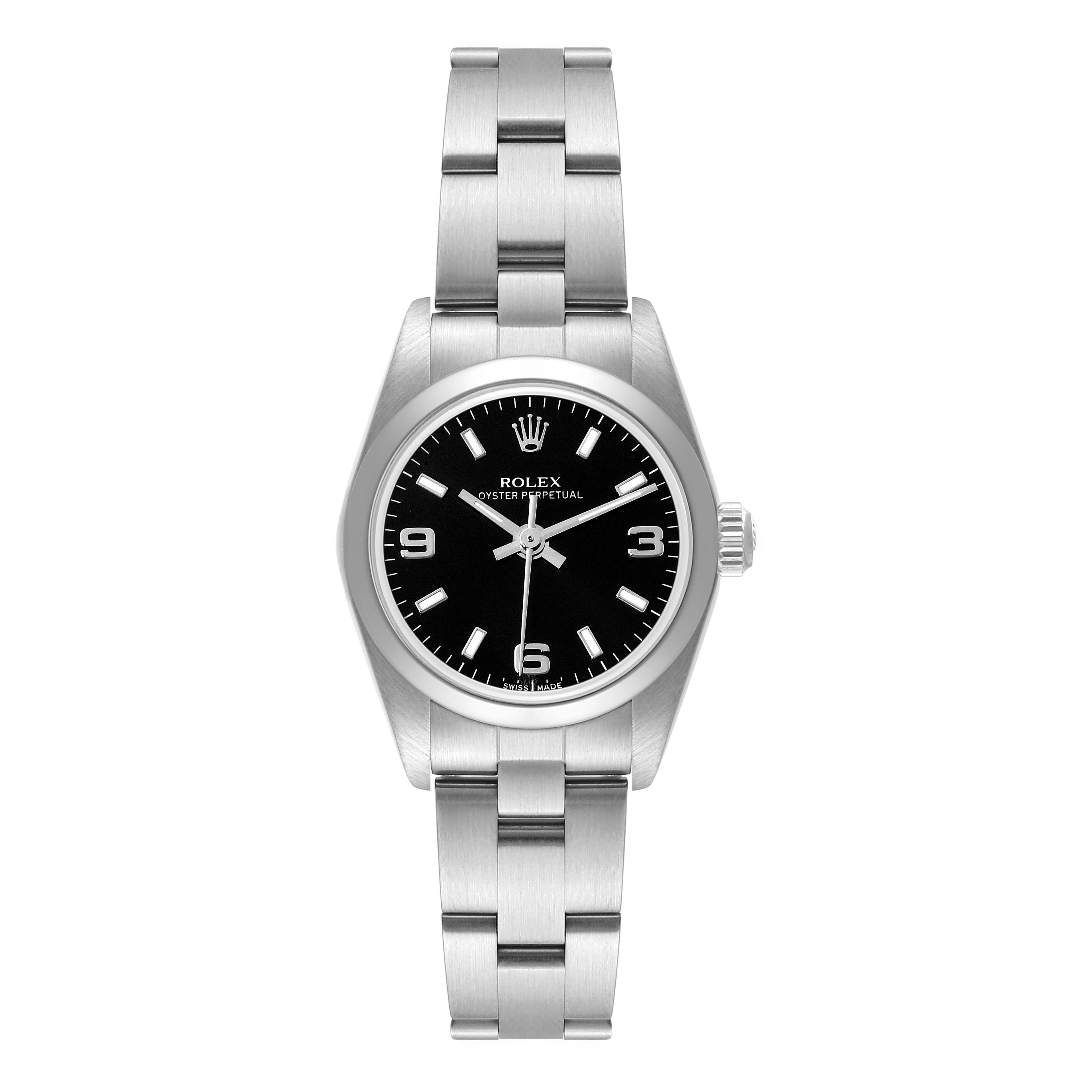 Rolex Oyster Perpetual 24mm Nondate Black Dial Ladies Watch 76080