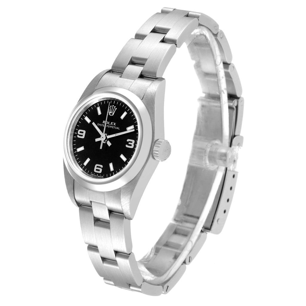 Rolex Oyster Perpetual 24mm Nondate Black Dial Ladies Watch 76080