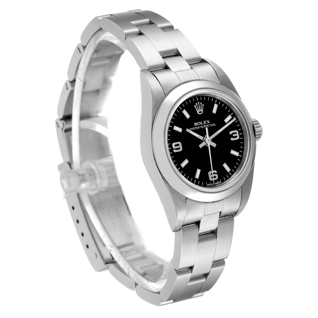 Rolex Oyster Perpetual 24mm Nondate Black Dial Ladies Watch 76080 Papers
