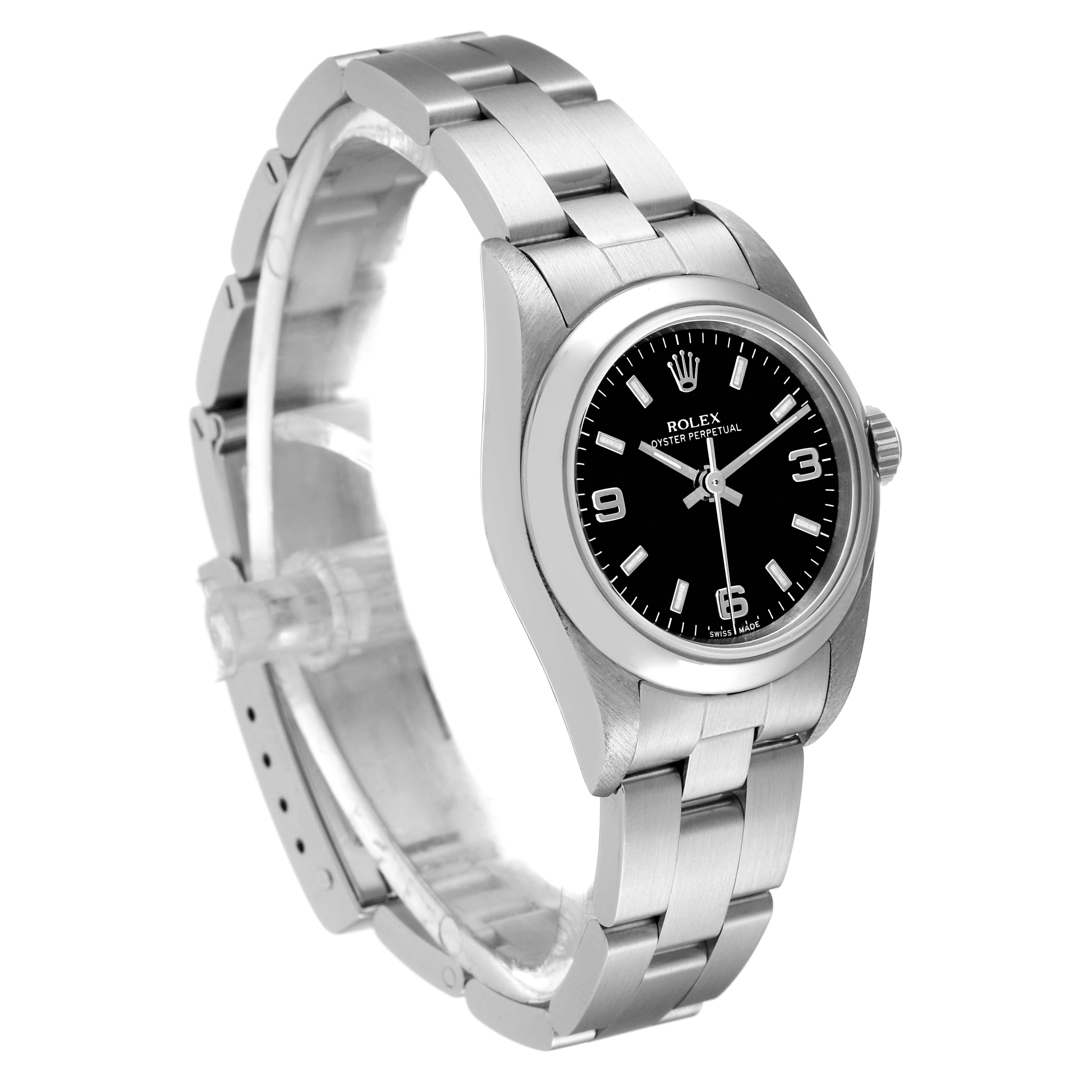 Rolex Oyster Perpetual 24mm Nondate Black Dial Ladies Watch 76080 Papers