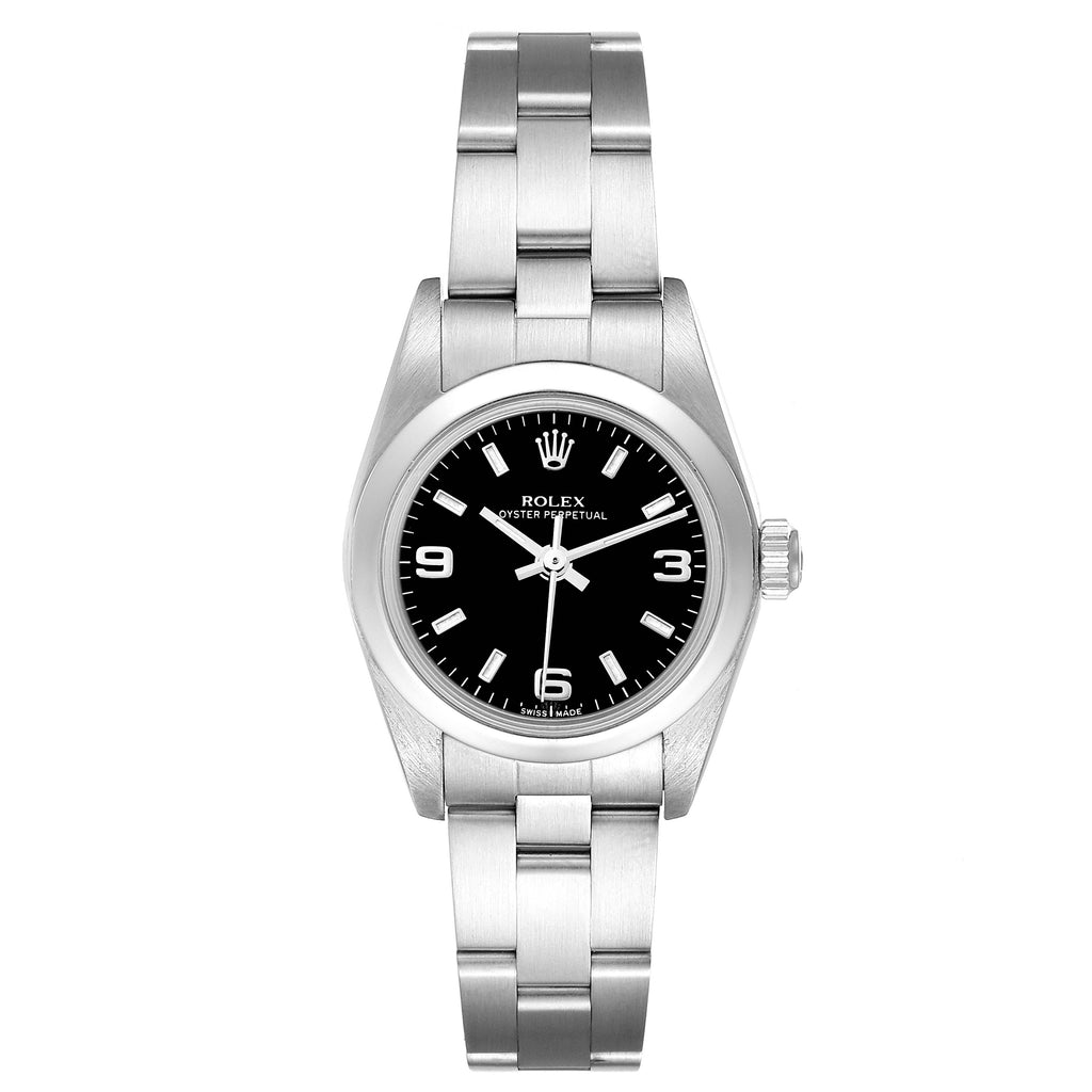 Rolex Oyster Perpetual 24mm Nondate Black Dial Ladies Watch 76080 Papers