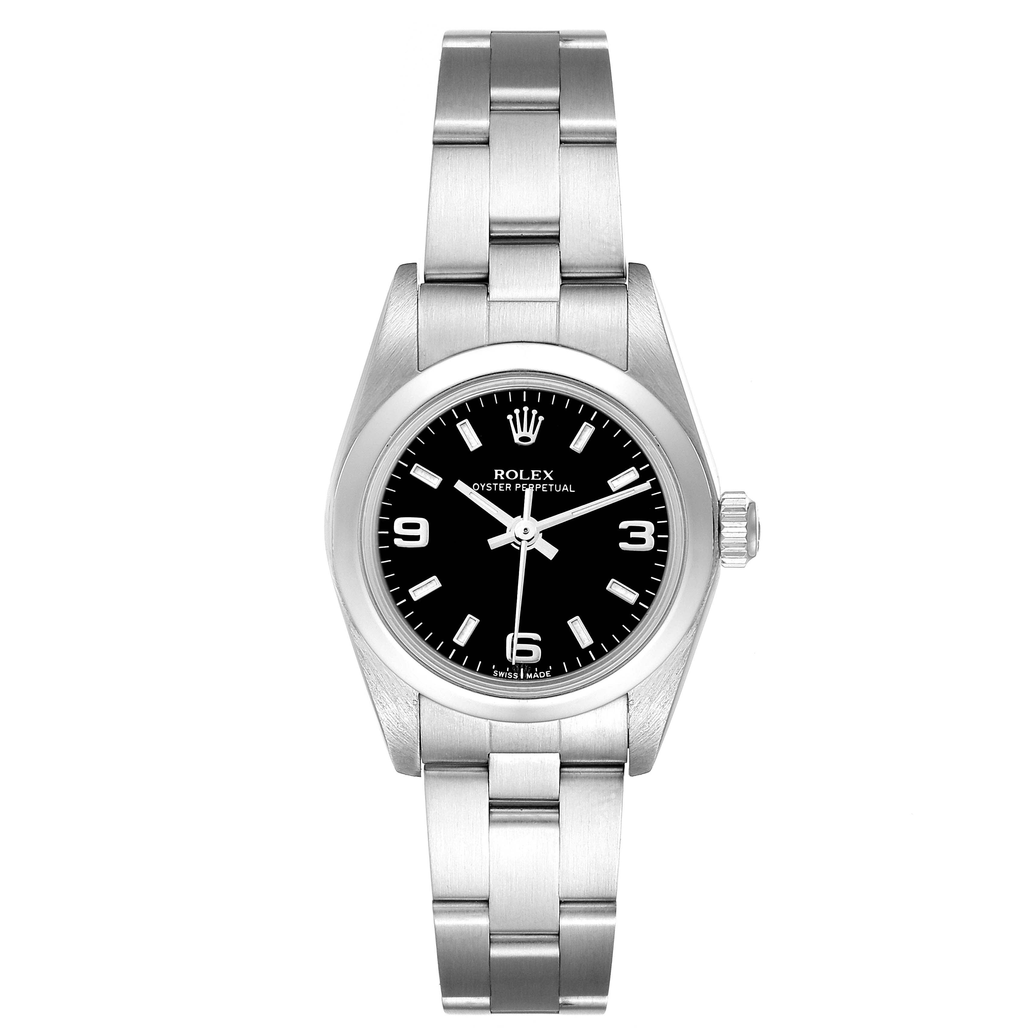 Rolex Oyster Perpetual 24mm Nondate Black Dial Ladies Watch 76080 Papers