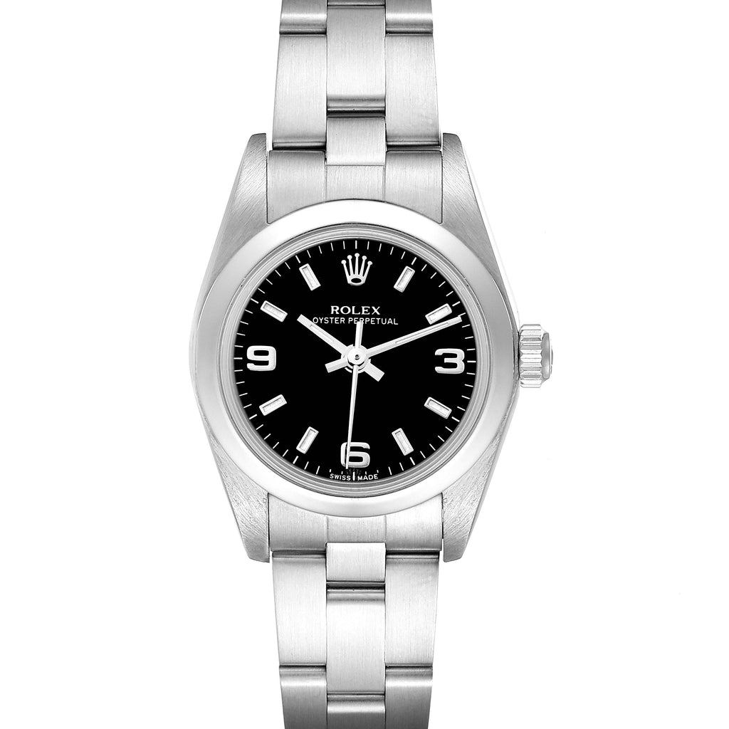 Rolex Oyster Perpetual 24mm Nondate Black Dial Ladies Watch 76080 Papers