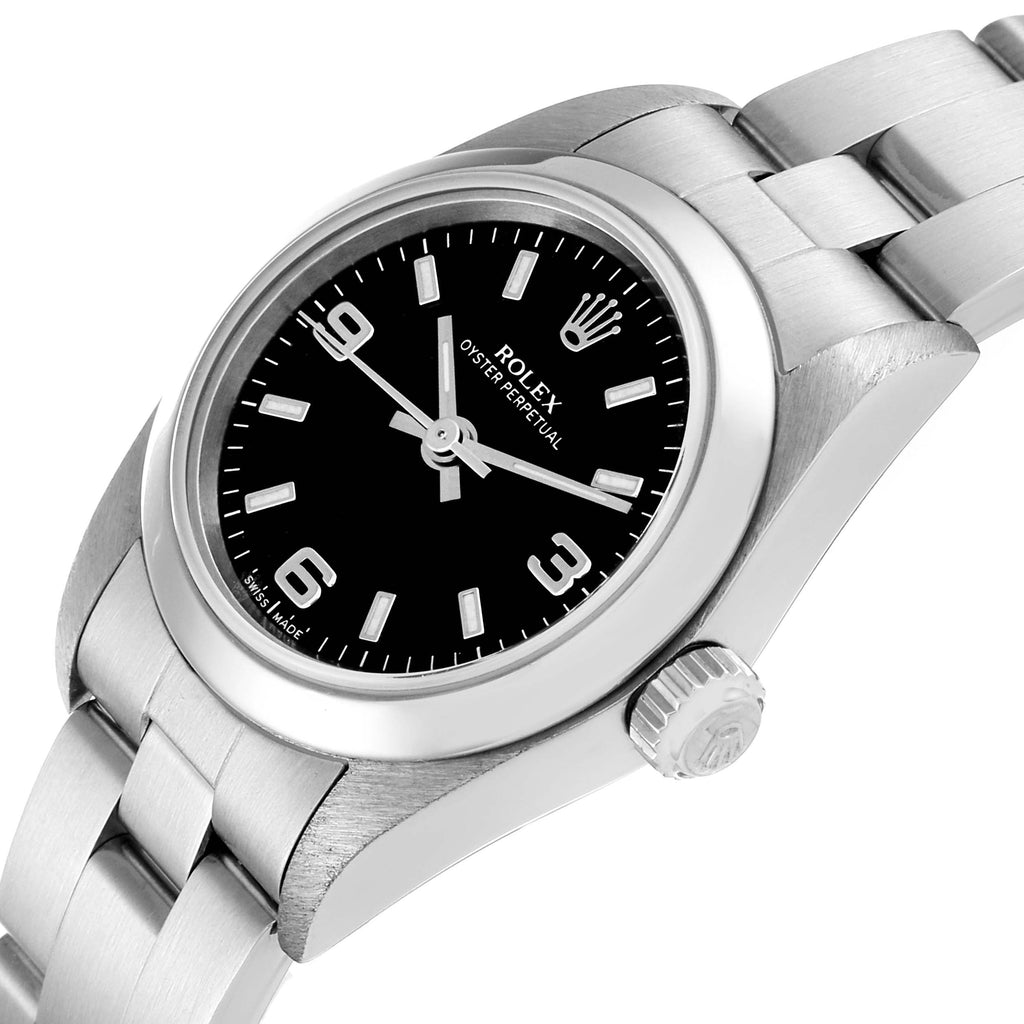 Rolex Oyster Perpetual 24mm Nondate Black Dial Ladies Watch 76080 Papers