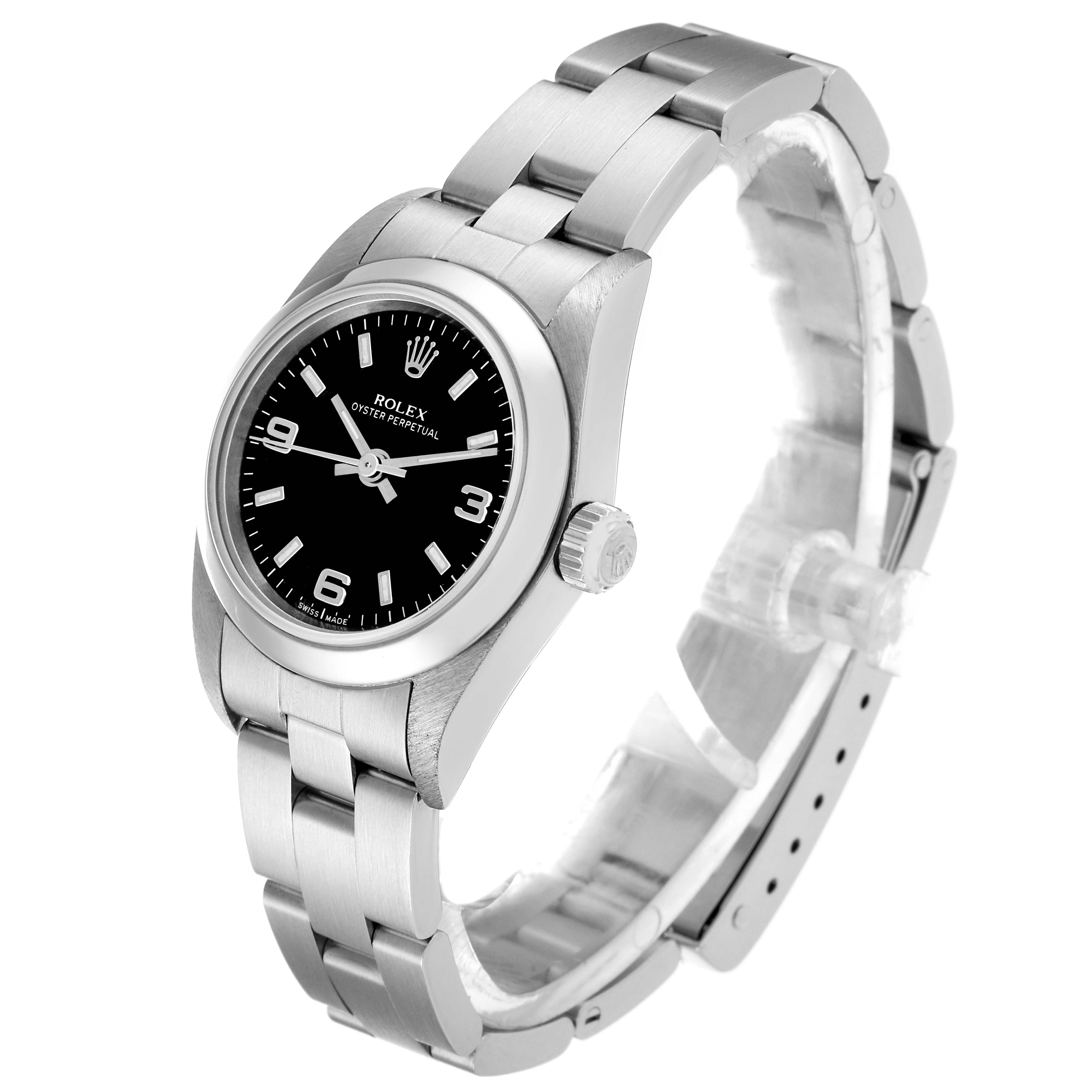 Rolex Oyster Perpetual 24mm Nondate Black Dial Ladies Watch 76080 Papers