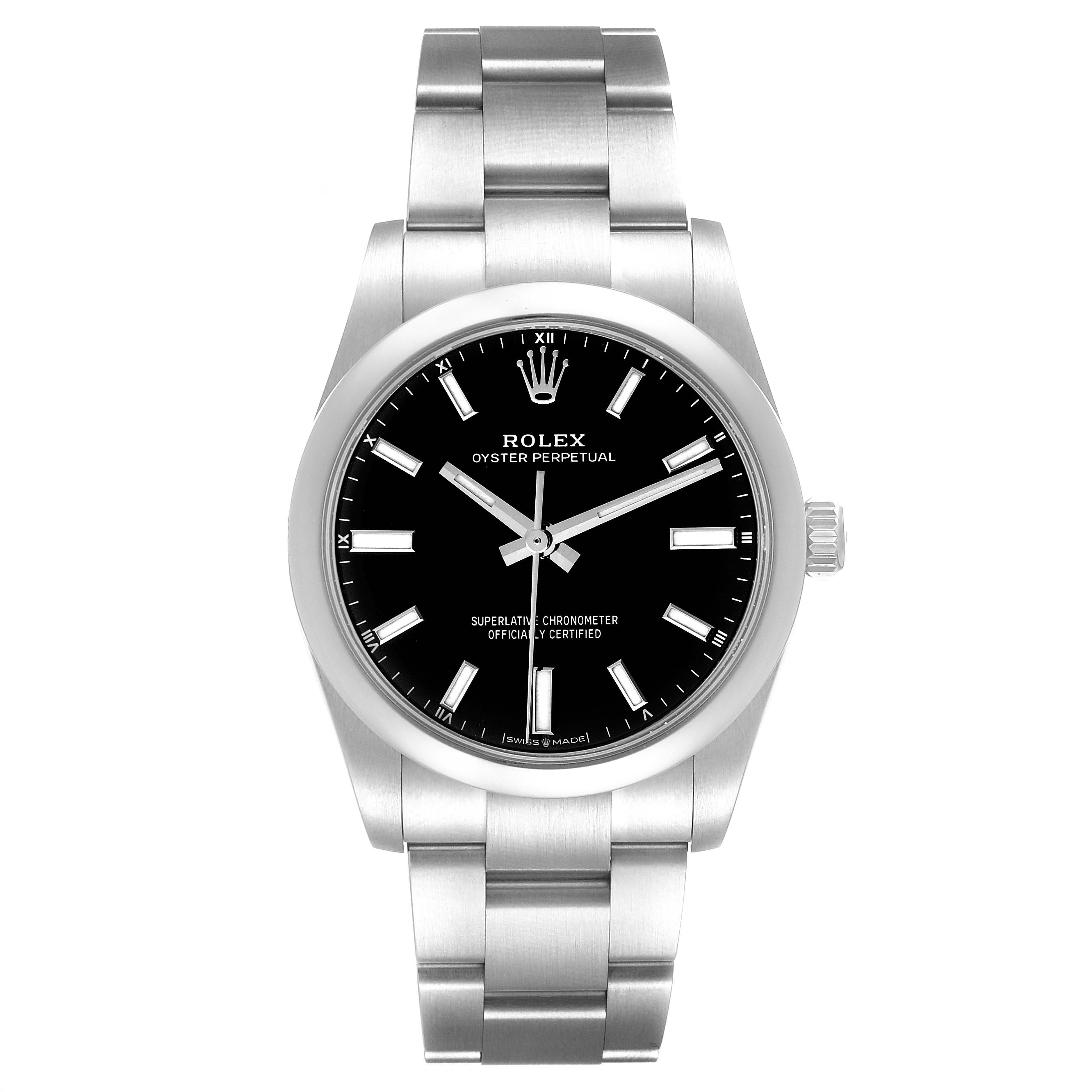 Rolex Oyster Perpetual 34mm Black Dial Steel Mens Watch 124200