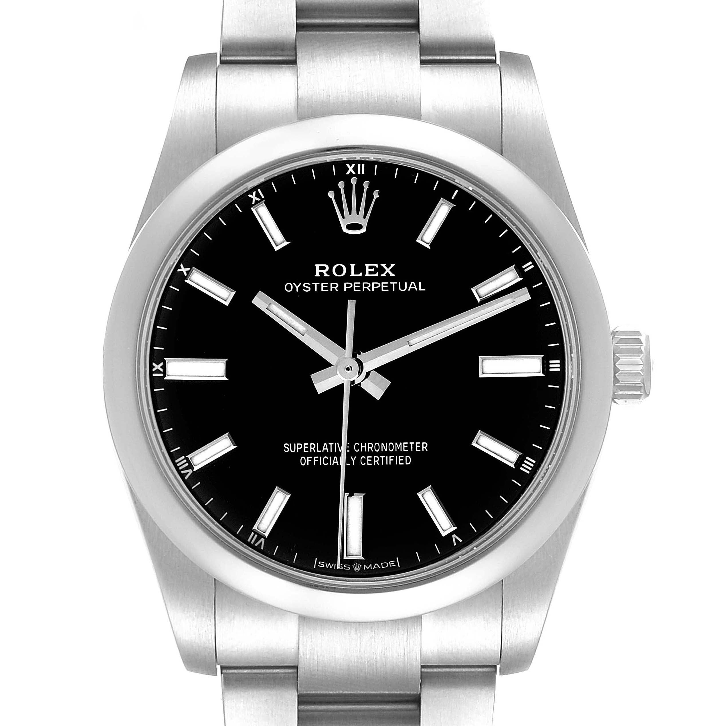 Rolex Oyster Perpetual 34mm Black Dial Steel Mens Watch 124200