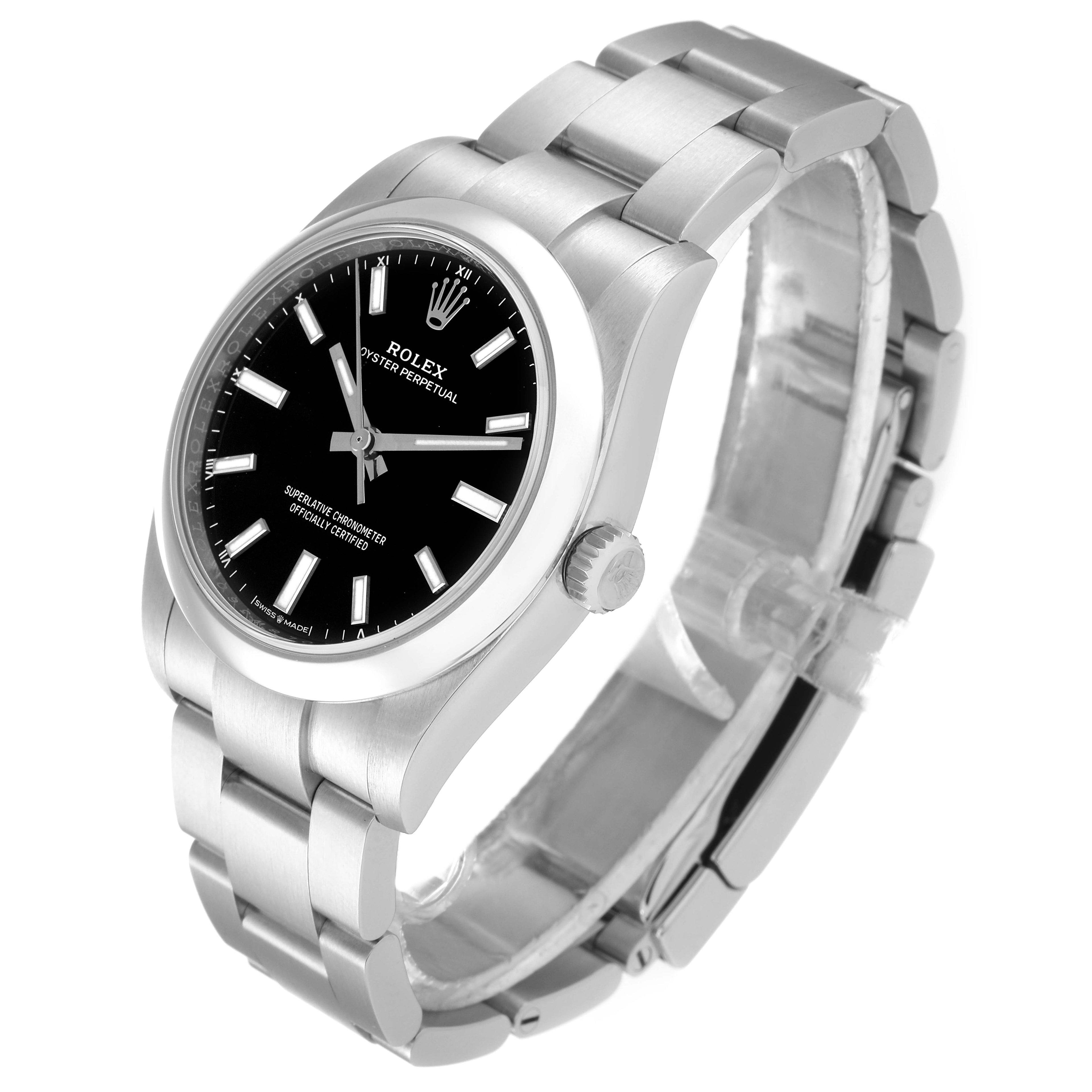 Rolex Oyster Perpetual 34mm Black Dial Steel Mens Watch 124200