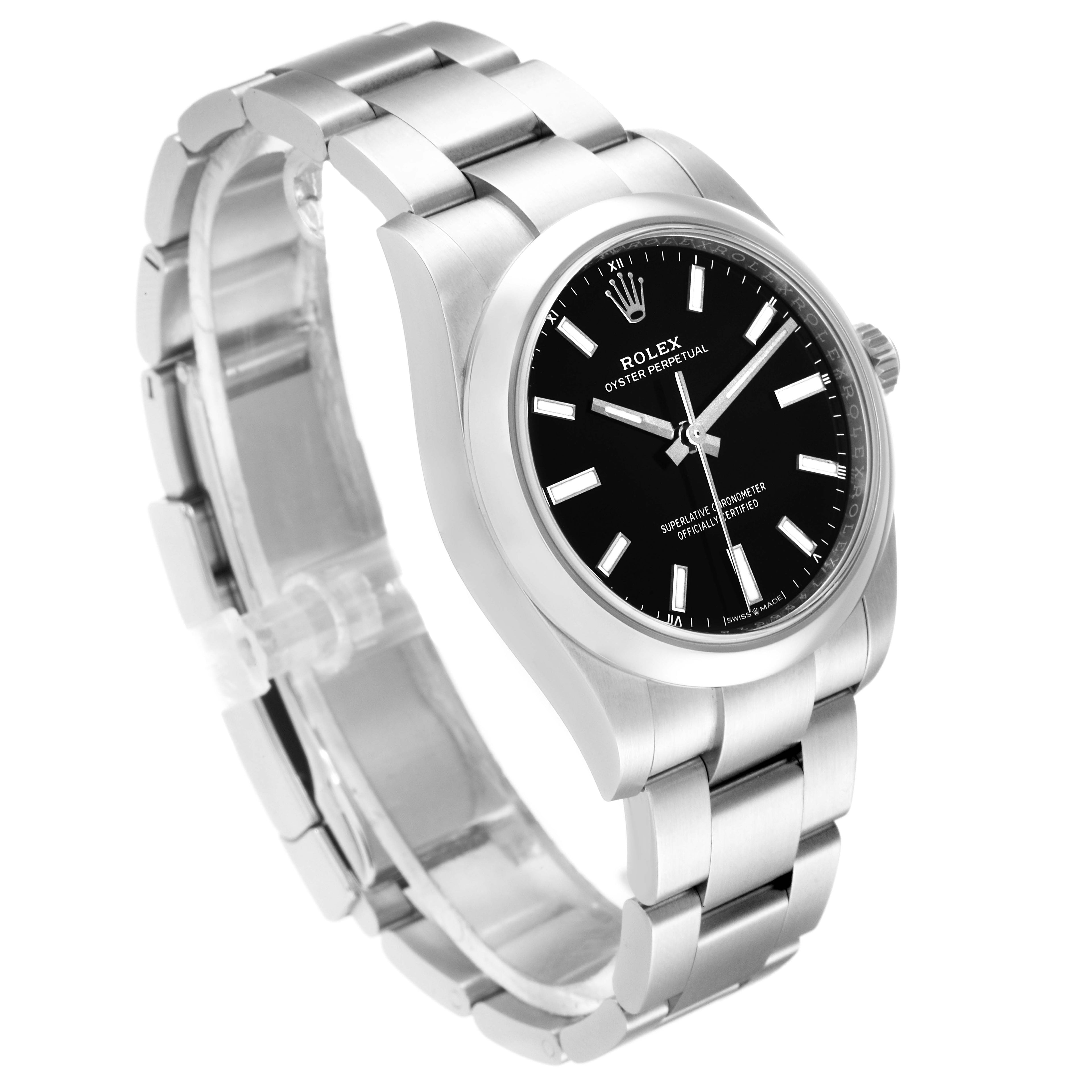 Rolex Oyster Perpetual 34mm Black Dial Steel Mens Watch 124200 Unworn
