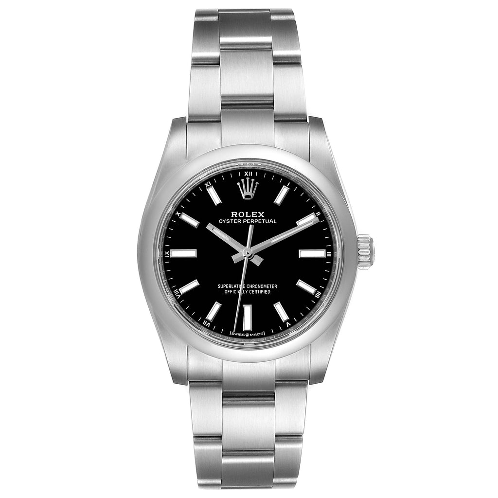 Rolex Oyster Perpetual 34mm Black Dial Steel Watch 124200 Box Card