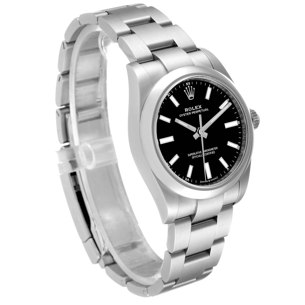 Rolex Oyster Perpetual 34mm Black Dial Steel Watch 124200 Box Card