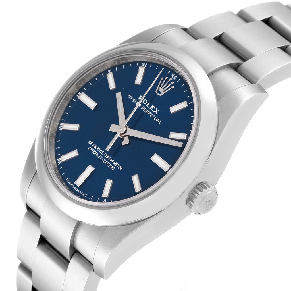 Rolex Oyster Perpetual 34mm Blue Dial Steel Mens Watch 124200 Unworn