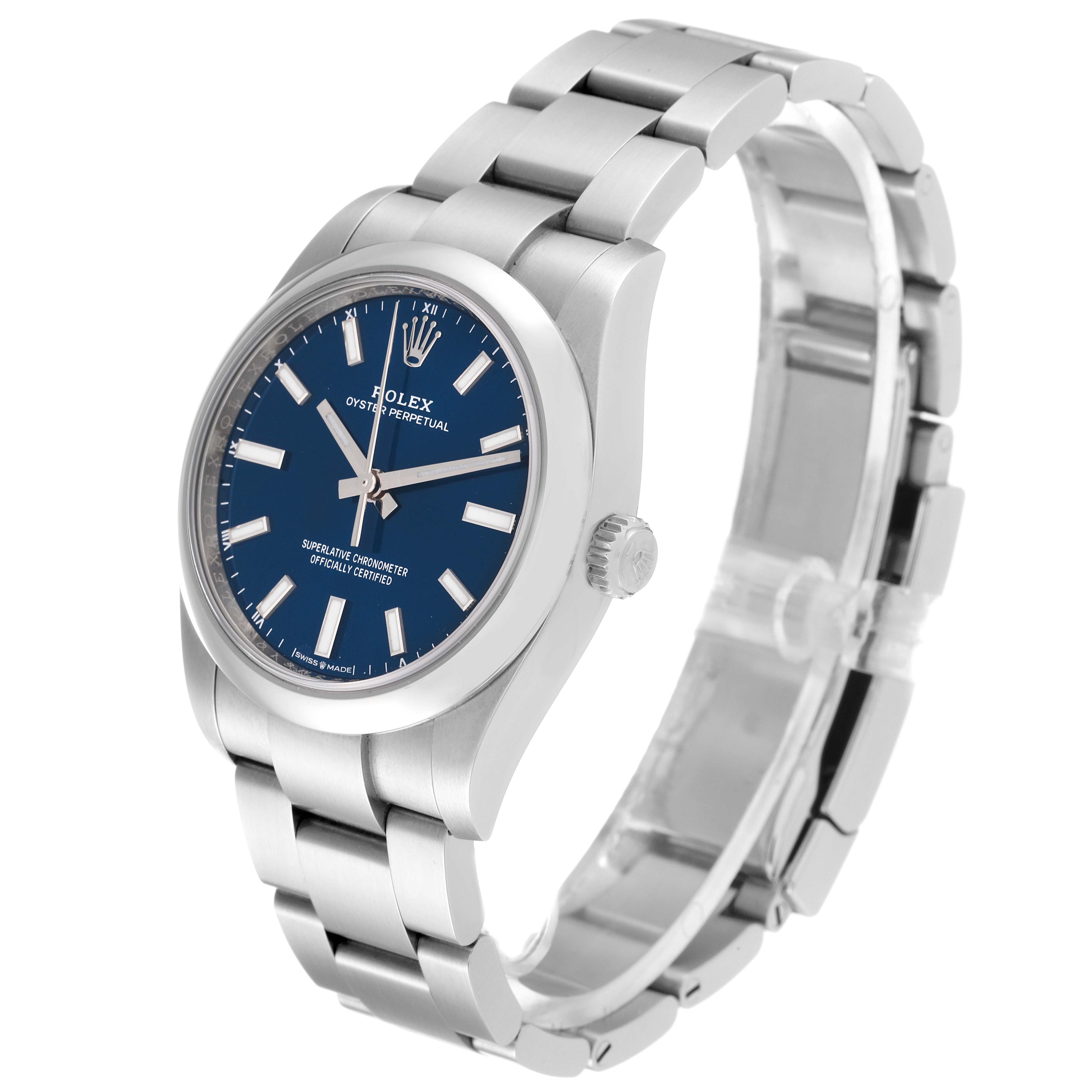 Rolex Oyster Perpetual 34mm Blue Dial Steel Mens Watch 124200 Unworn