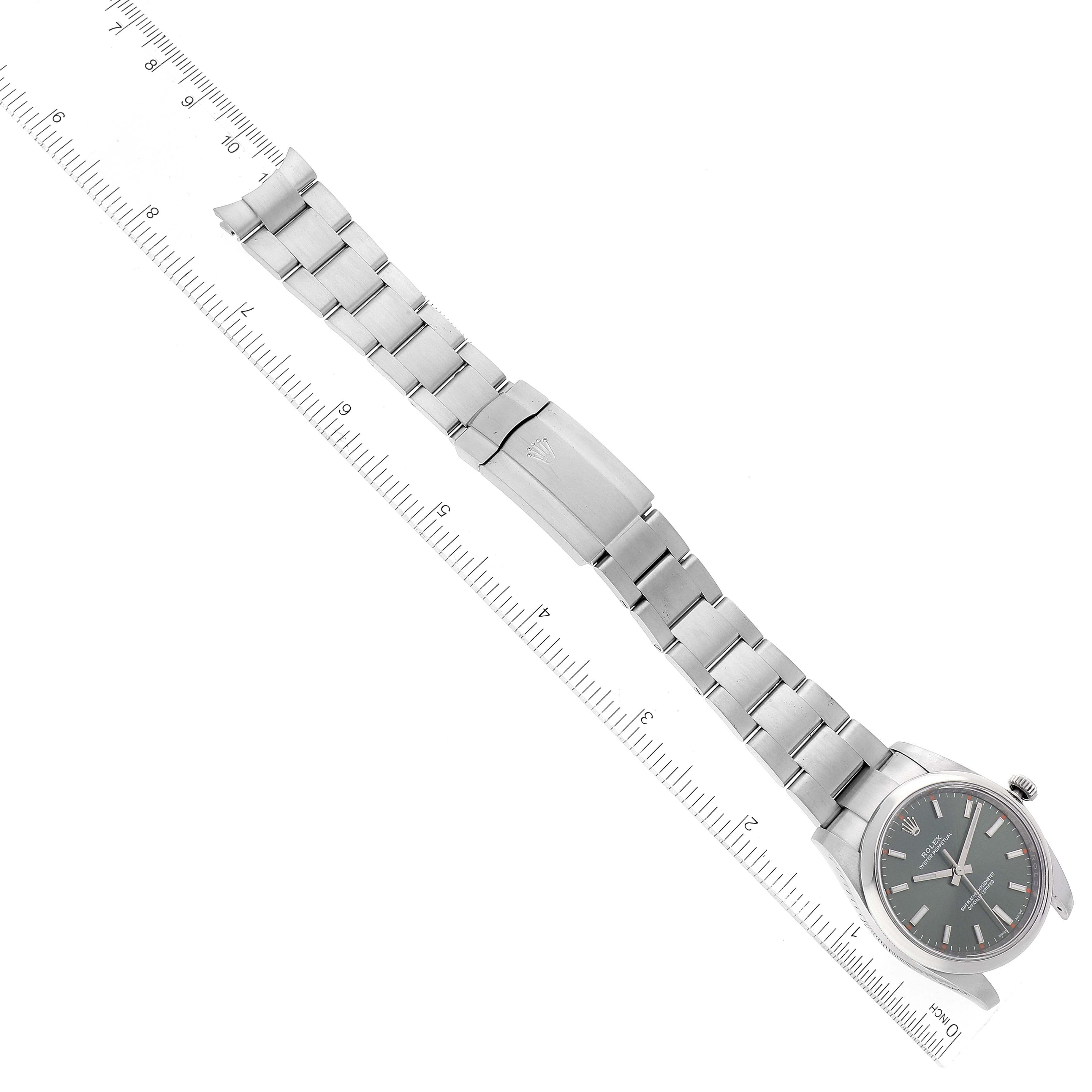 Rolex Oyster Perpetual 34mm Olive Green Dial Steel Mens Watch 114200