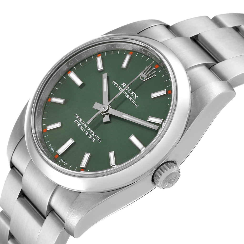 Rolex Oyster Perpetual 34mm Olive Green Dial Steel Mens Watch 114200