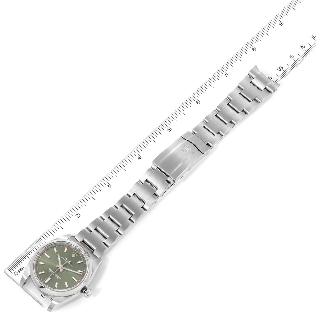 Rolex Oyster Perpetual 34mm Olive Green Dial Steel Watch 114200 Box Card