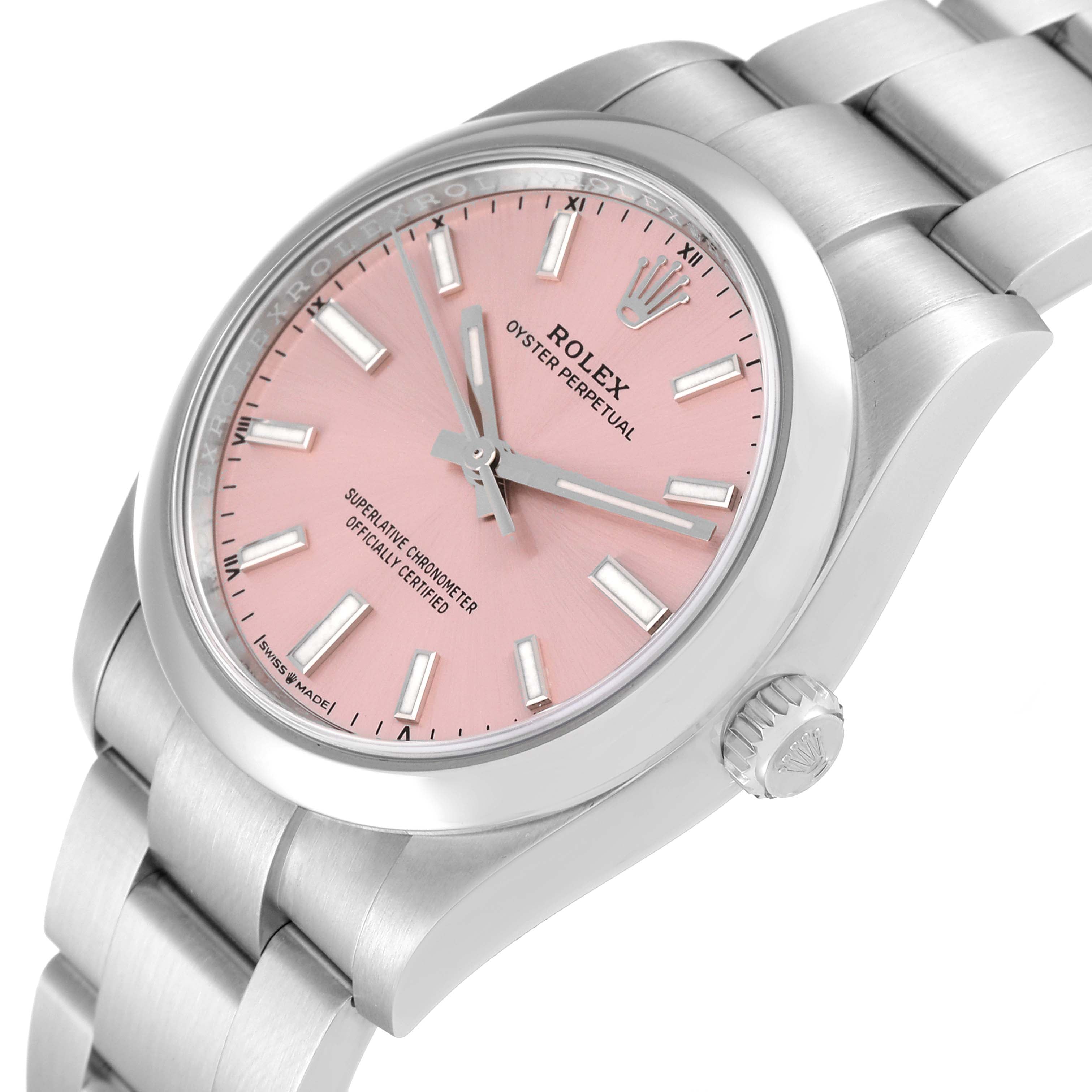 Rolex Oyster Perpetual 34mm Pink Dial Steel Mens Watch 124200 Unworn
