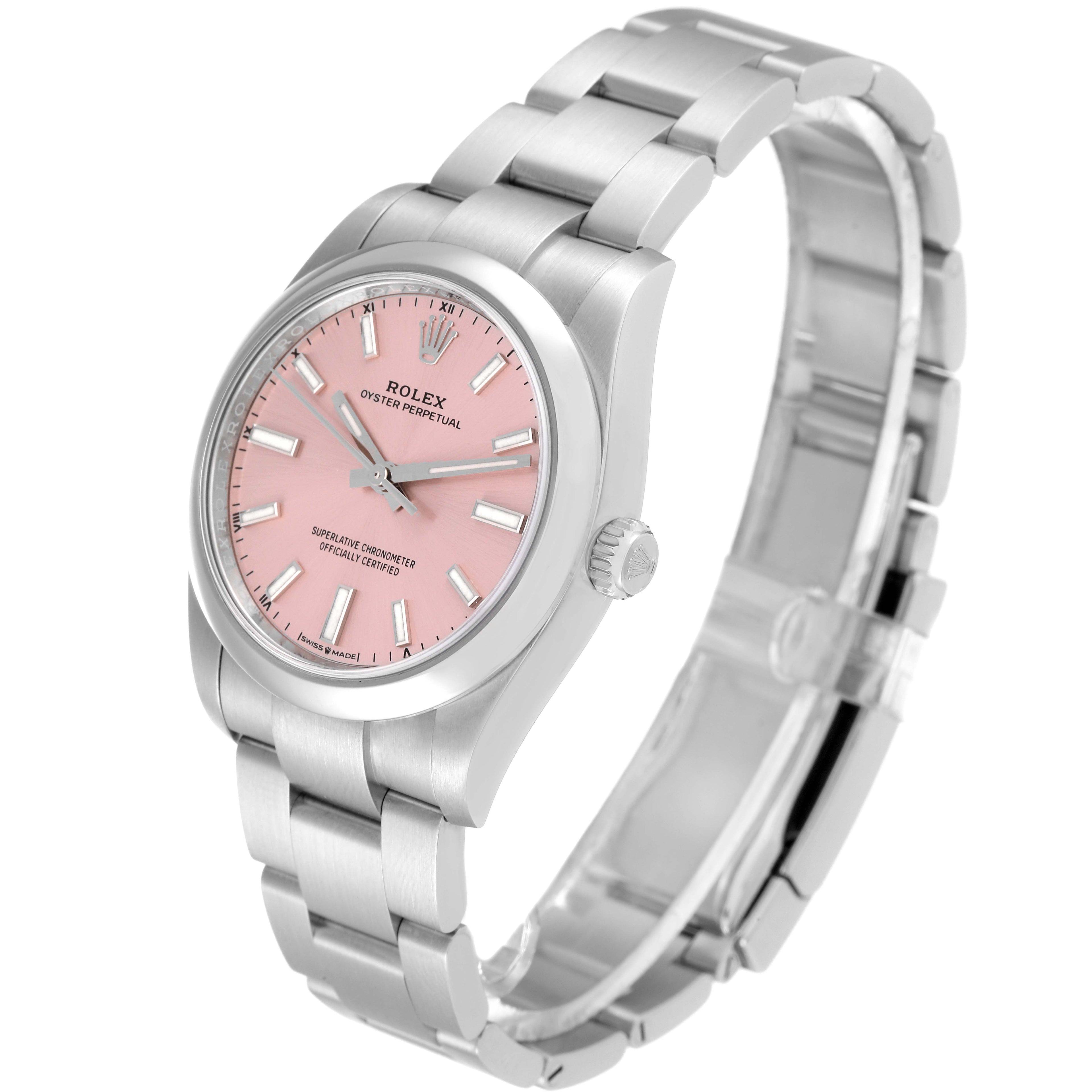 Rolex Oyster Perpetual 34mm Pink Dial Steel Mens Watch 124200 Unworn