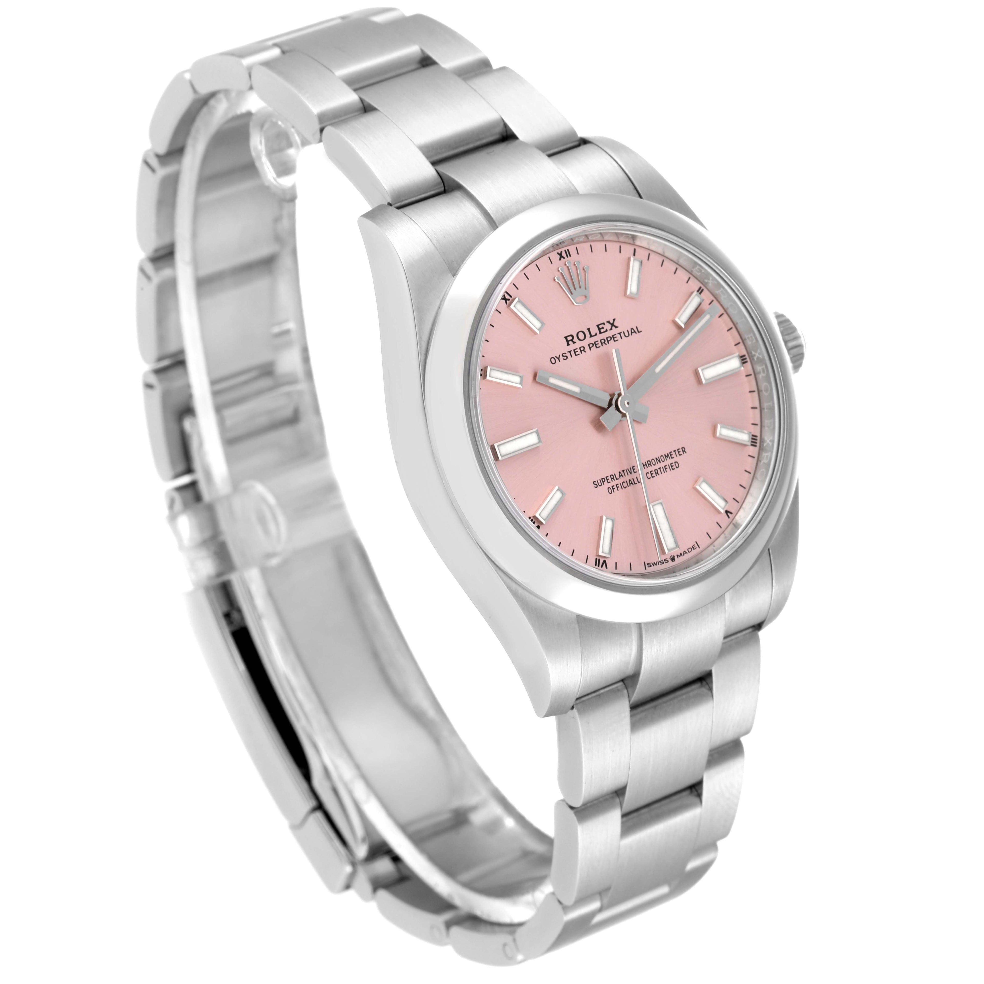 Rolex Oyster Perpetual 34mm Pink Dial Steel Mens Watch 124200 Unworn