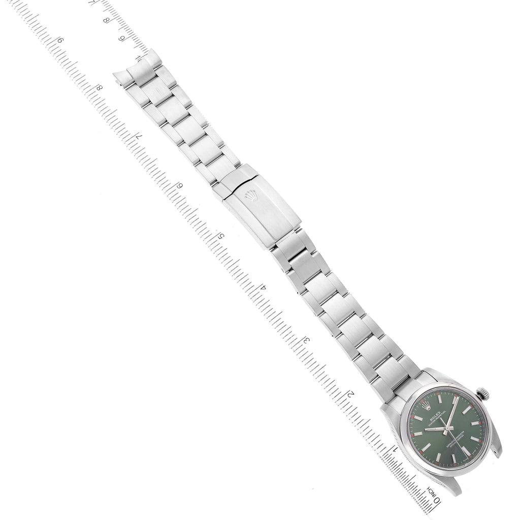 Rolex Oyster Perpetual 34mm Steel Olive Green Dial Mens Watch 114200