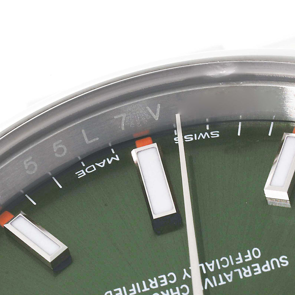 Rolex Oyster Perpetual 34mm Steel Olive Green Dial Mens Watch 114200