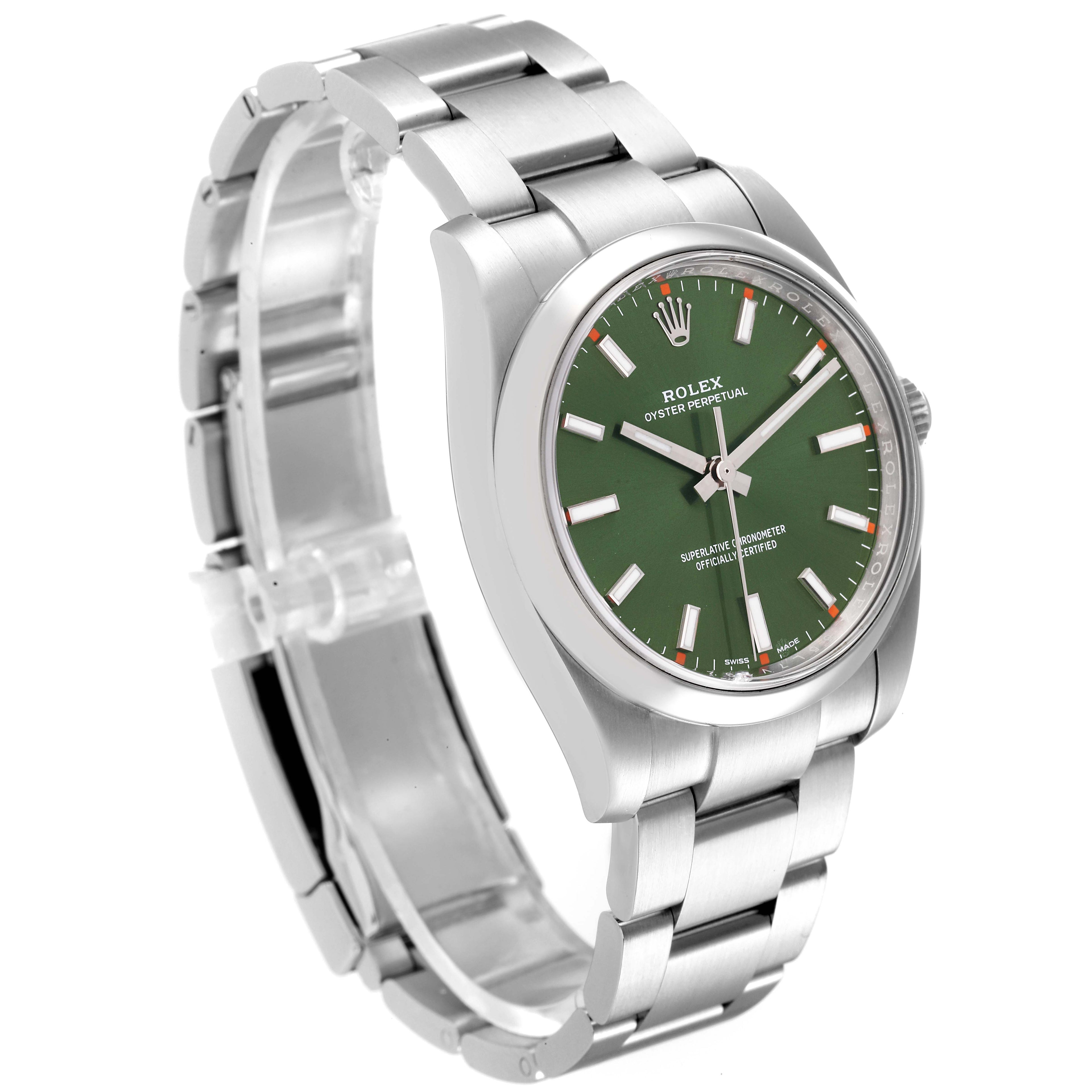 Rolex Oyster Perpetual 34mm Steel Olive Green Dial Mens Watch 114200