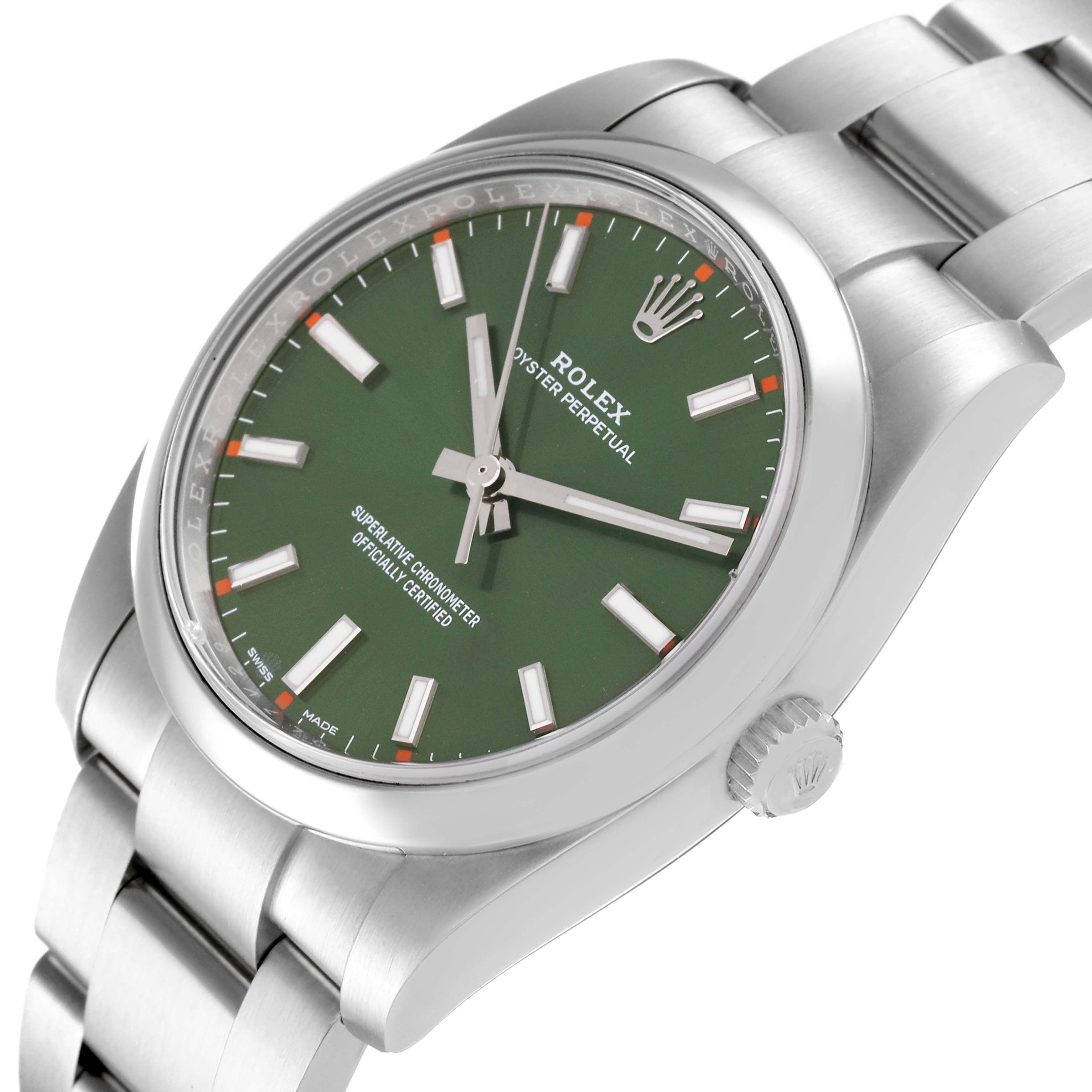 Rolex Oyster Perpetual 34mm Steel Olive Green Dial Mens Watch 114200