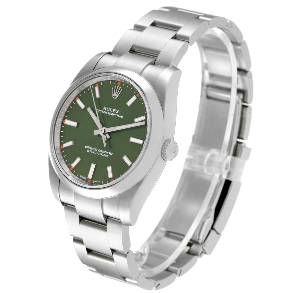 Rolex Oyster Perpetual 34mm Steel Olive Green Dial Mens Watch 114200