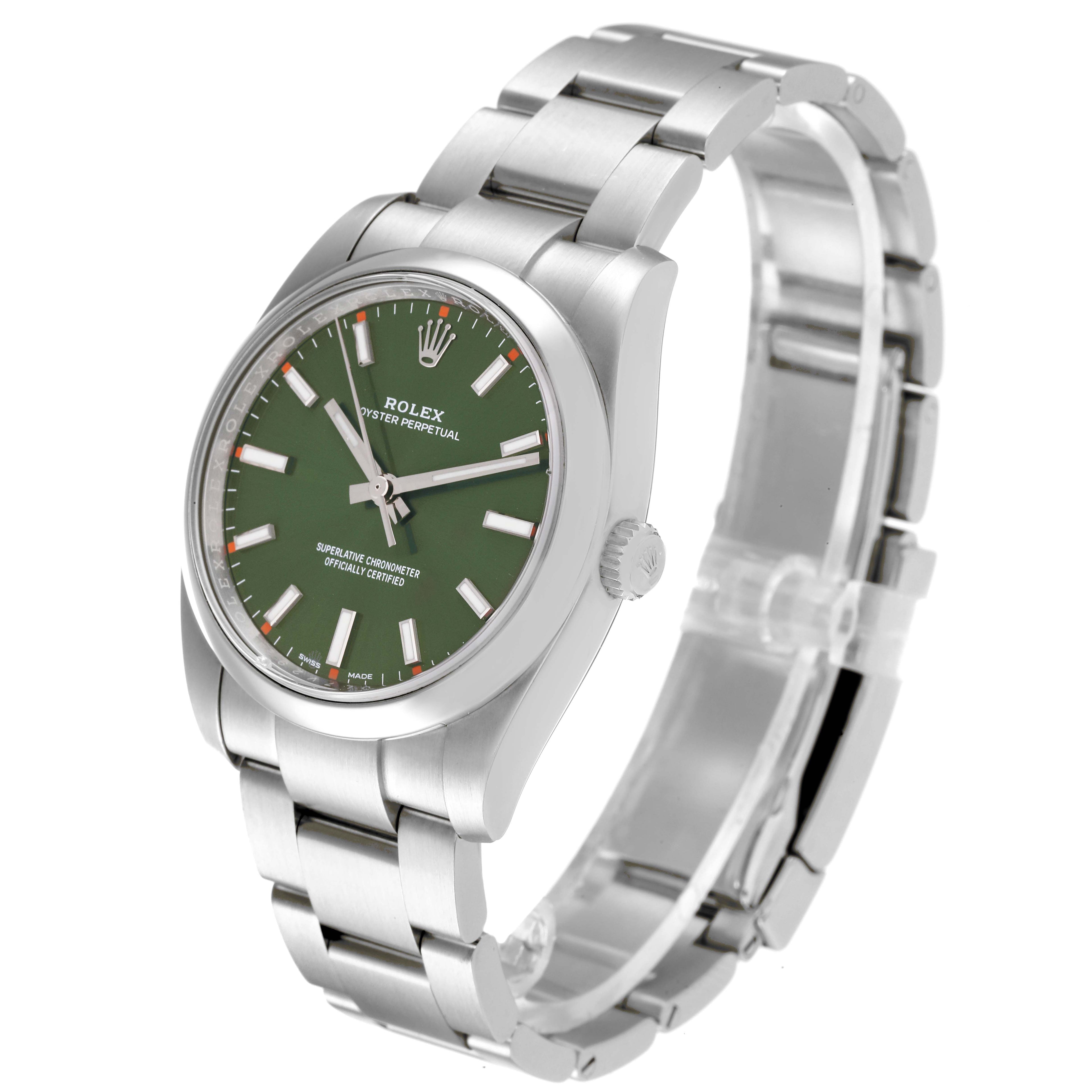 Rolex Oyster Perpetual 34mm Steel Olive Green Dial Mens Watch 114200