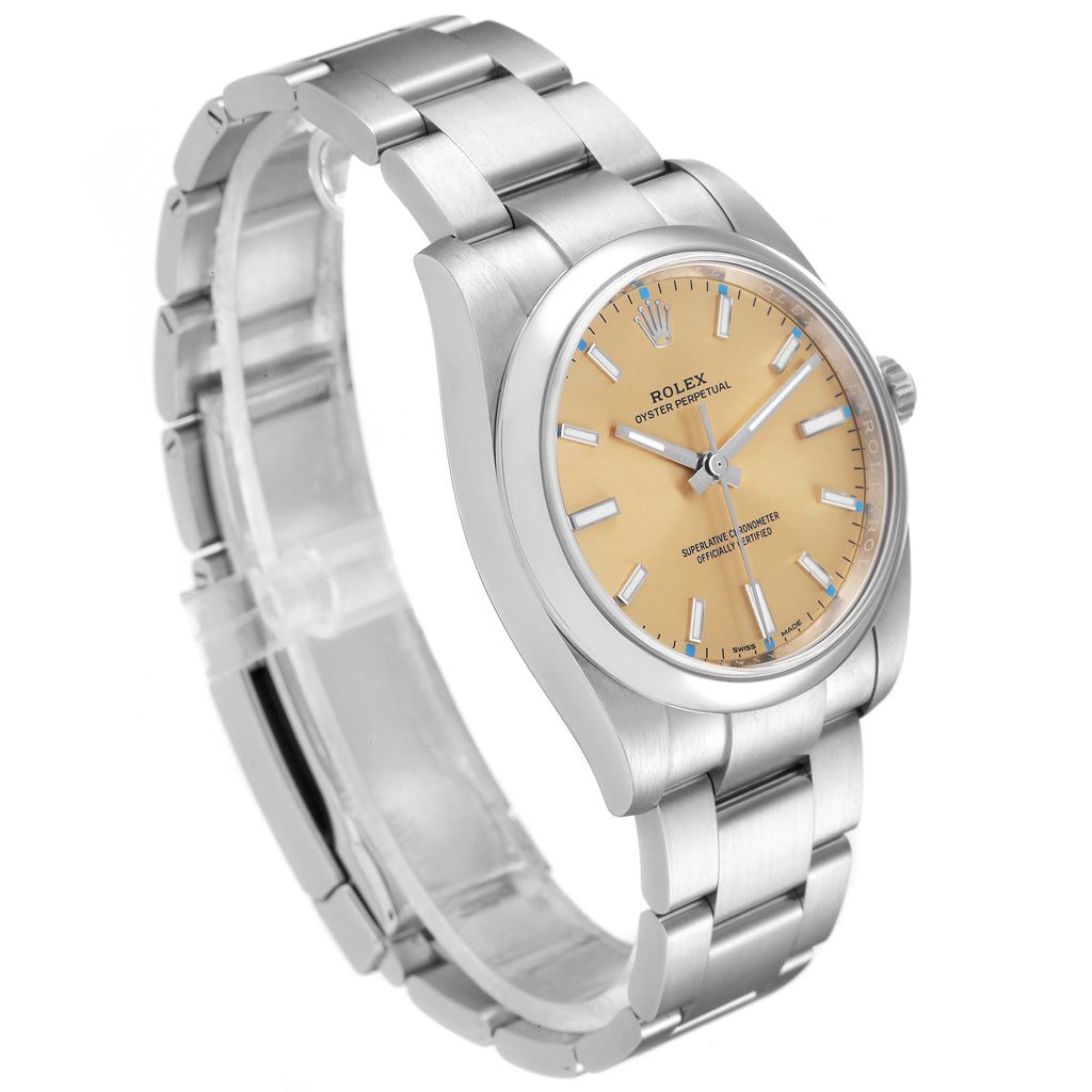 Rolex Oyster Perpetual 34mm White Grape Dial Steel Mens Watch 114200 Box Card