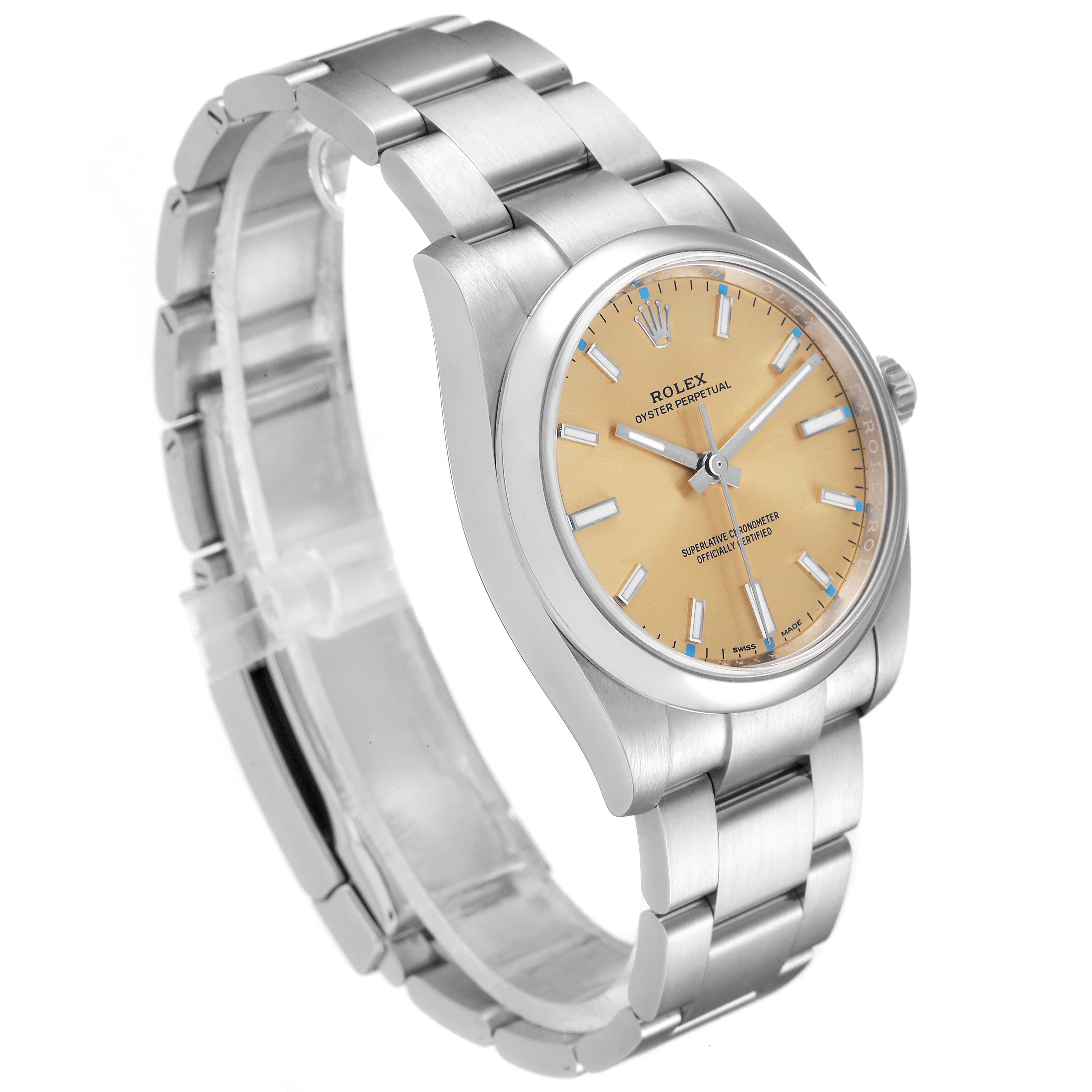 Rolex Oyster Perpetual 34mm White Grape Dial Steel Mens Watch 114200 Box Card
