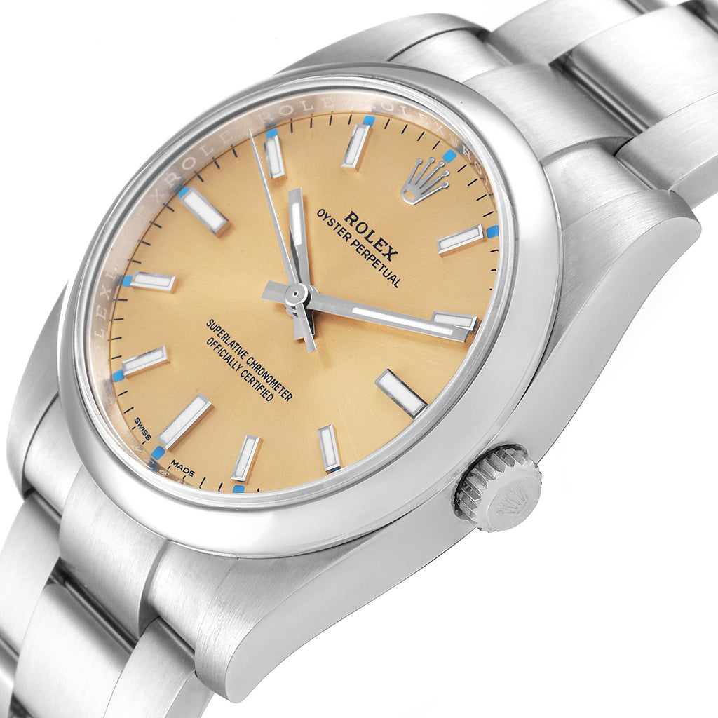 Rolex Oyster Perpetual 34mm White Grape Dial Steel Mens Watch 114200 Box Card