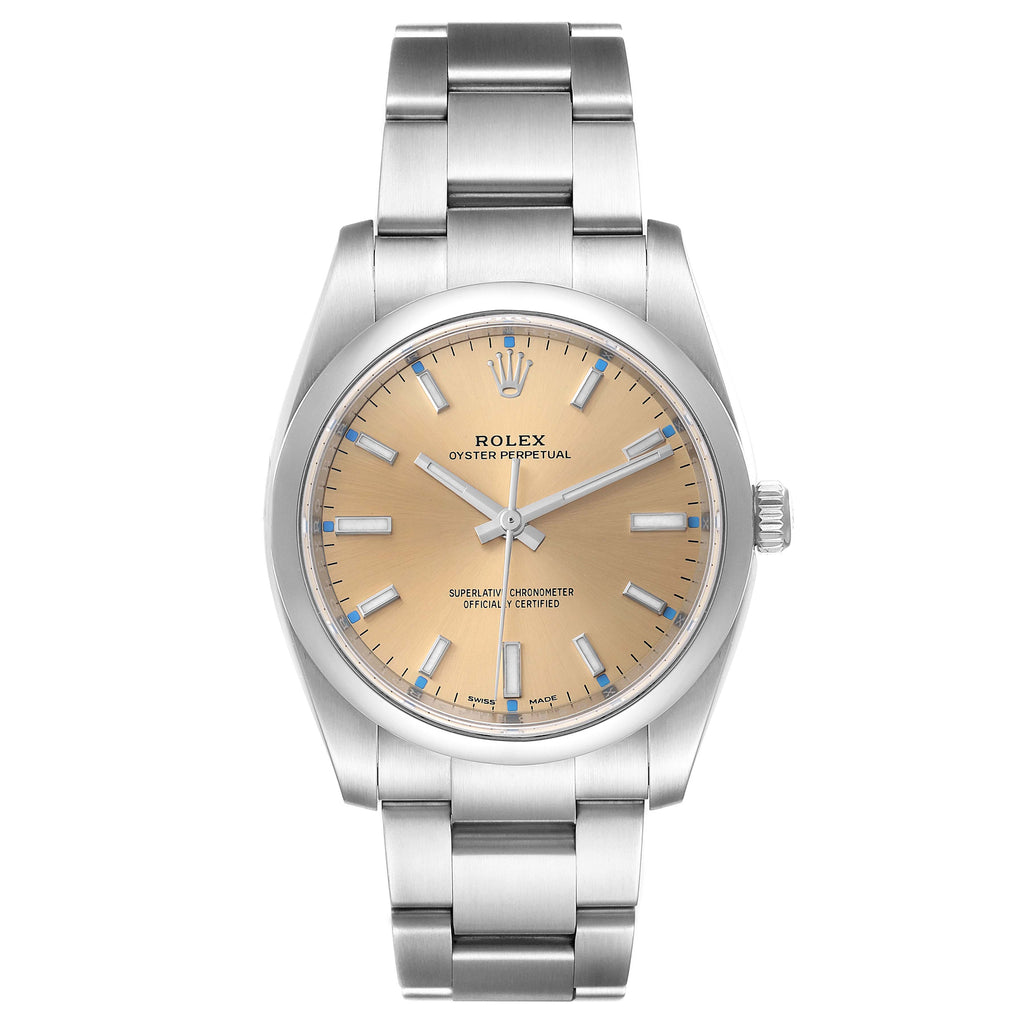 Rolex Oyster Perpetual 34mm White Grape Dial Steel Mens Watch 114200 Box Card