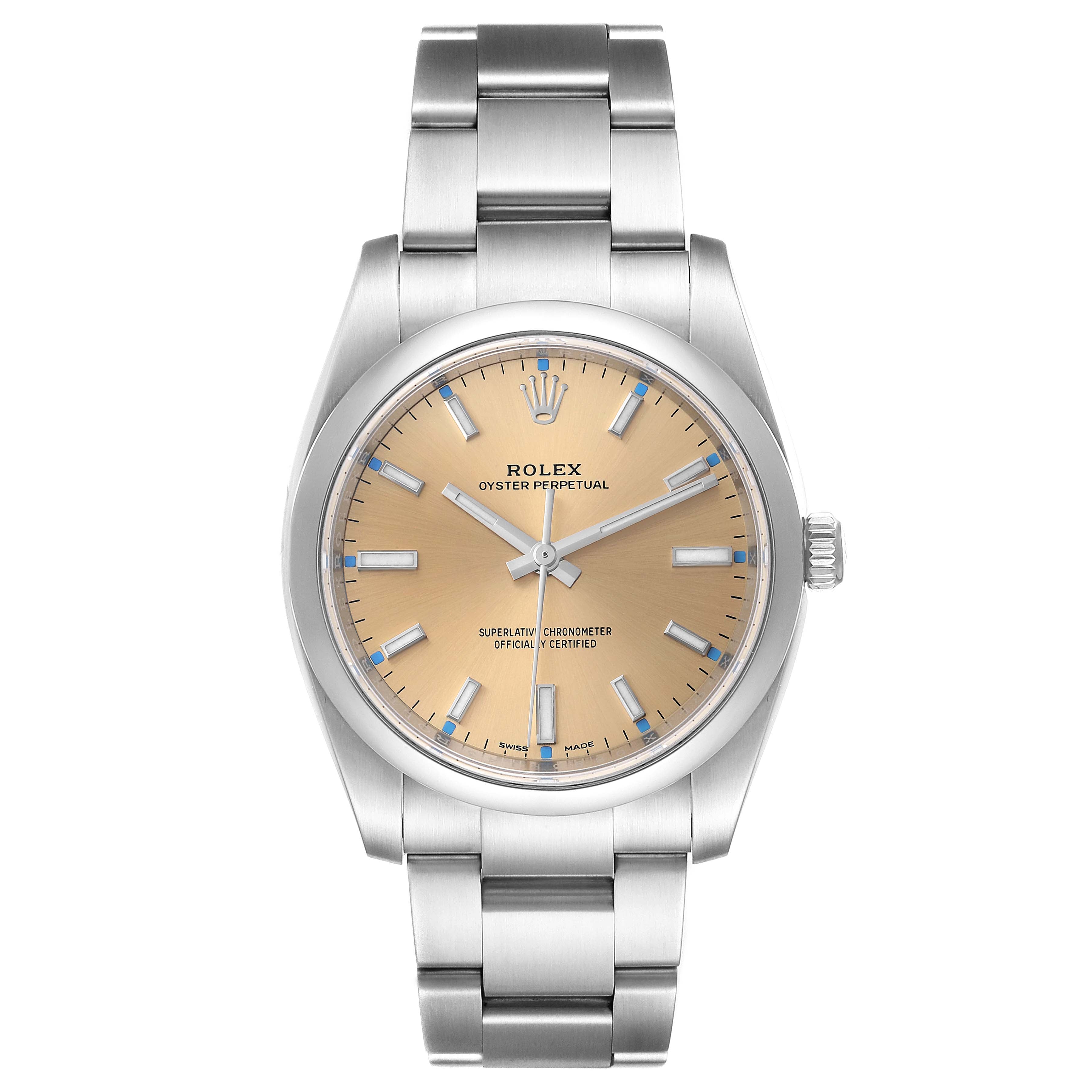 Rolex Oyster Perpetual 34mm White Grape Dial Steel Mens Watch 114200 Box Card