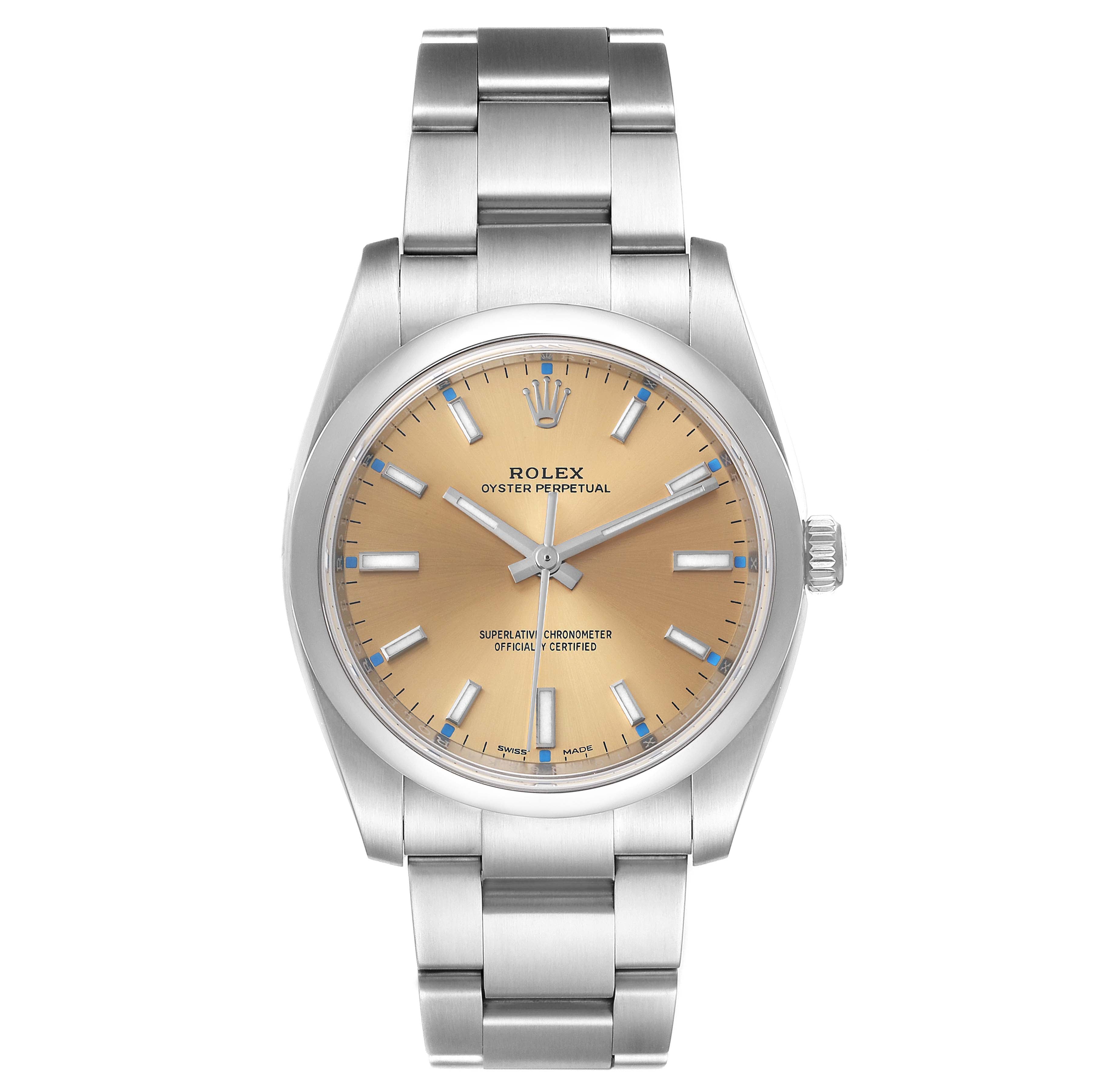 Rolex Oyster Perpetual 34mm White Grape Dial Steel Mens Watch 114200 Unworn