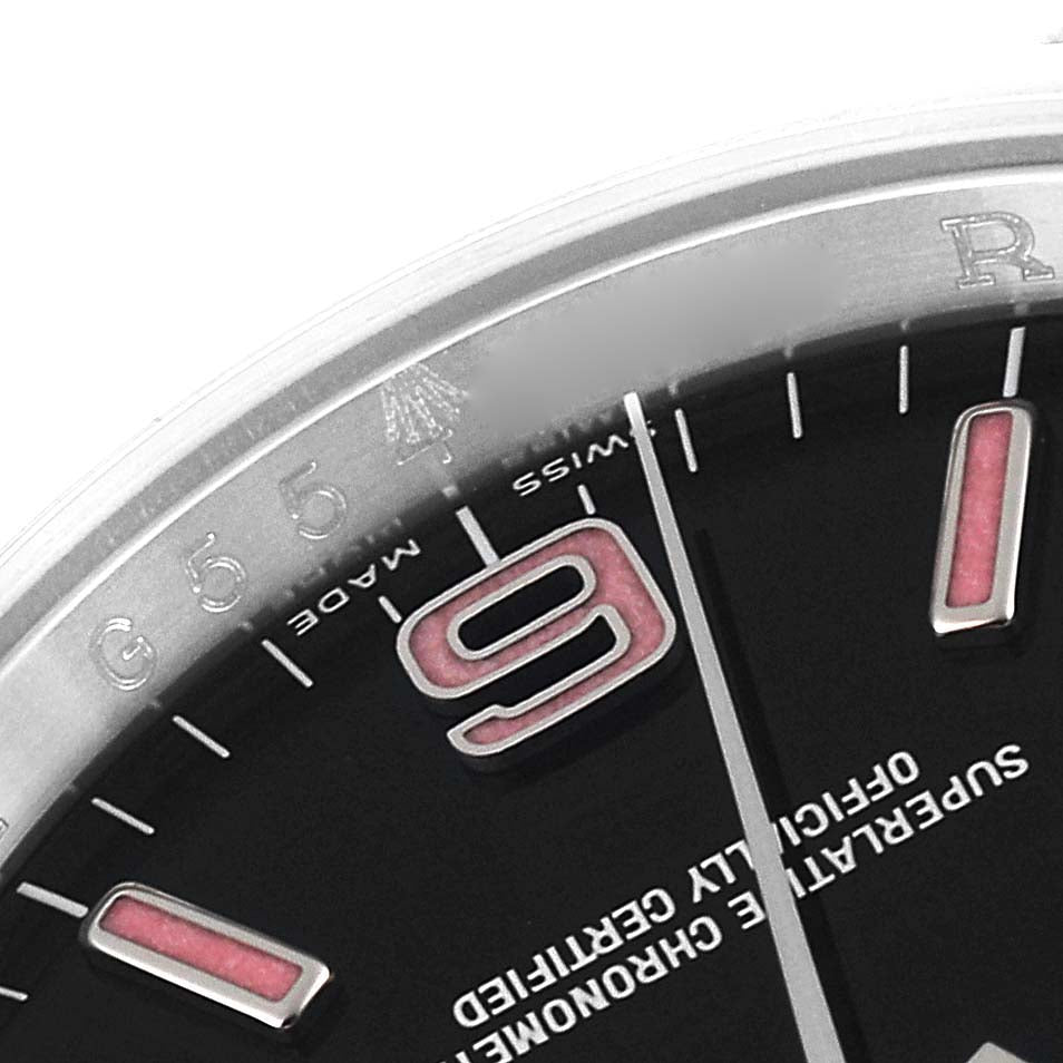 Rolex Oyster Perpetual 36 Pink Baton Black Dial Steel Watch 116000