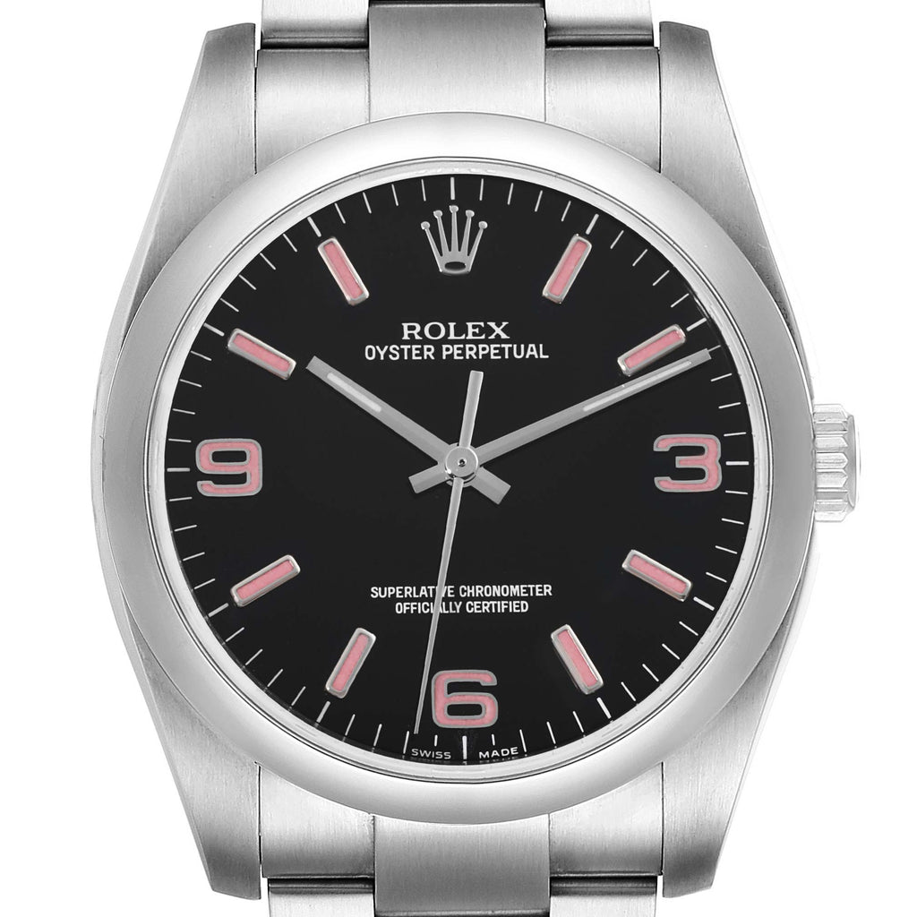 Rolex Oyster Perpetual 36 Pink Baton Black Dial Steel Watch 116000