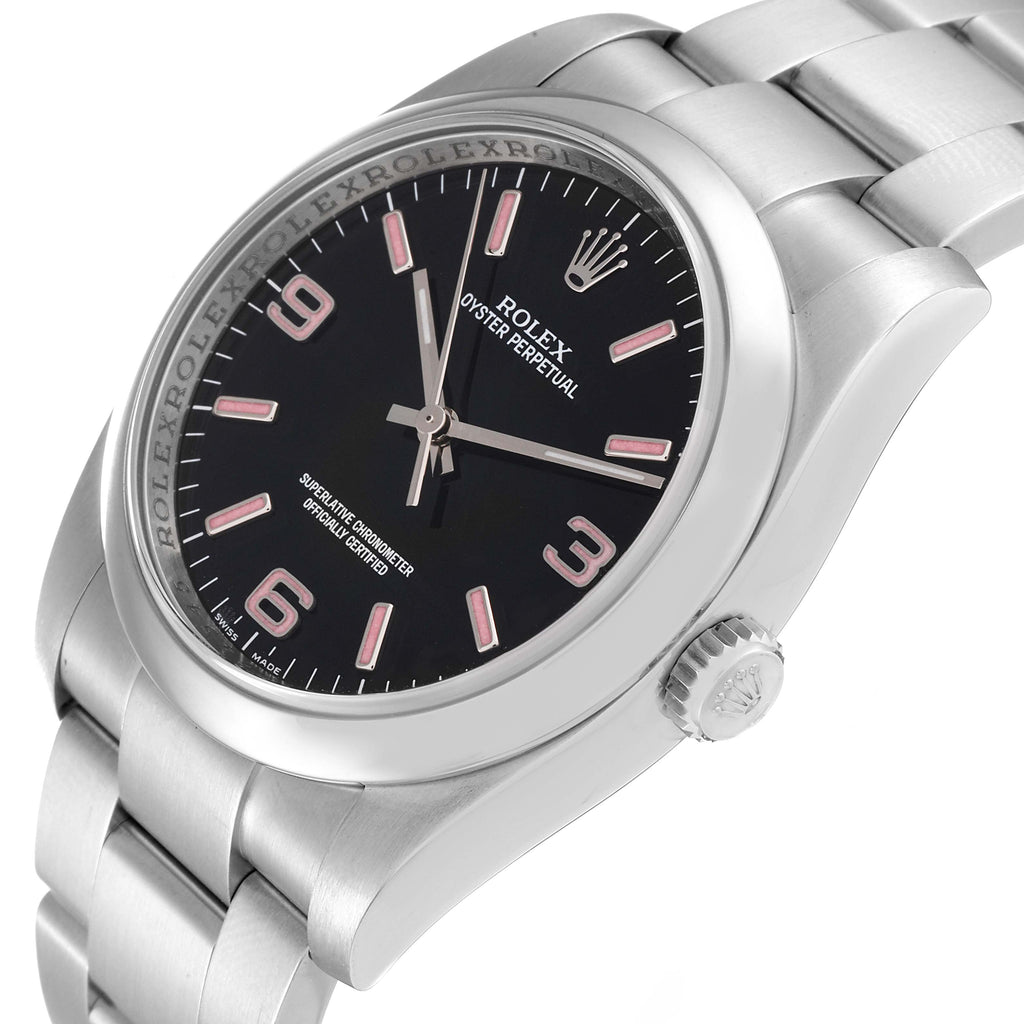 Rolex Oyster Perpetual 36 Pink Baton Black Dial Steel Watch 116000