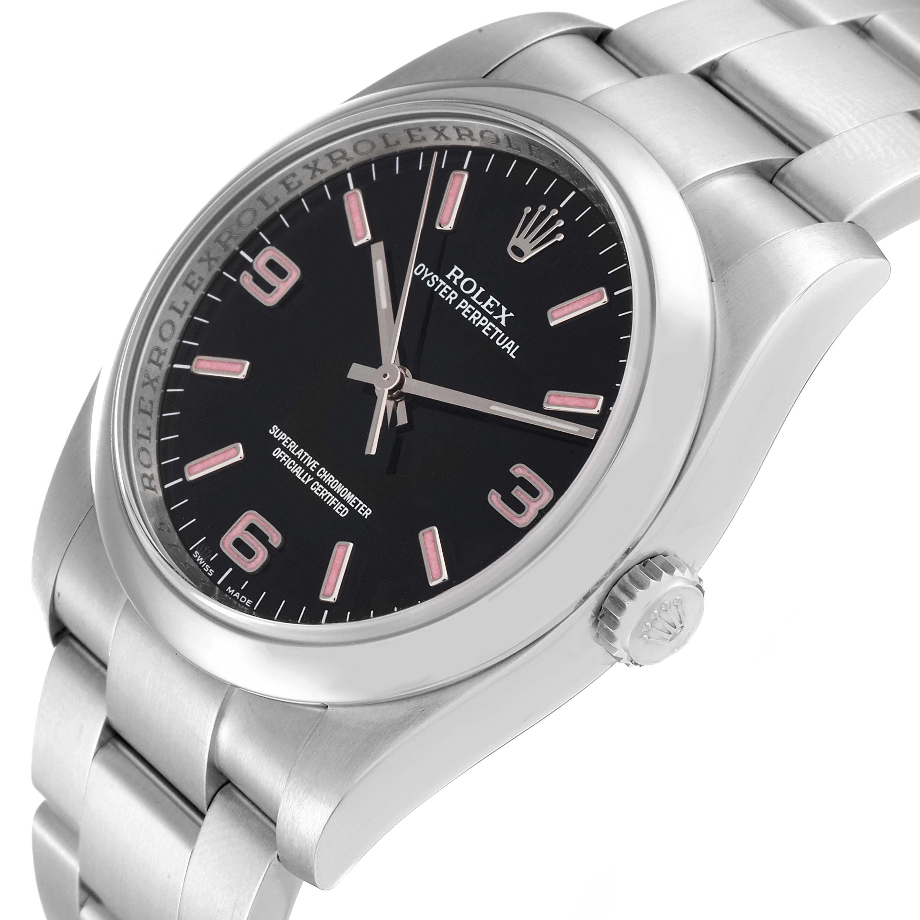 Rolex Oyster Perpetual 36 Pink Baton Black Dial Steel Watch 116000