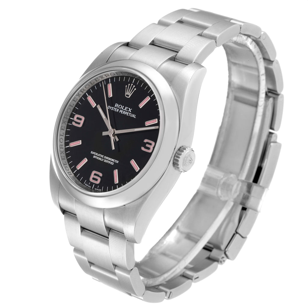 Rolex Oyster Perpetual 36 Pink Baton Black Dial Steel Watch 116000