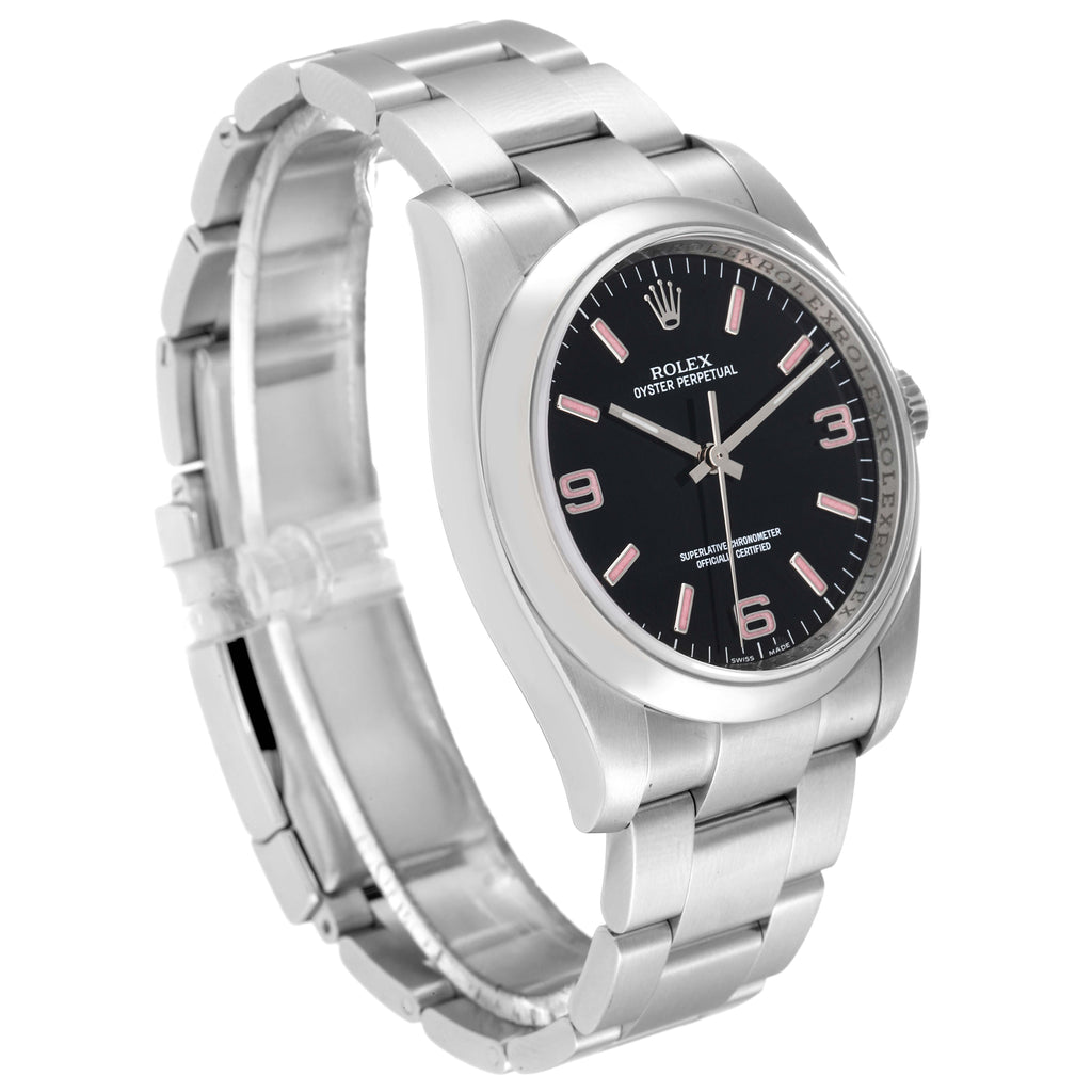 Rolex Oyster Perpetual 36 Pink Baton Black Dial Steel Watch 116000