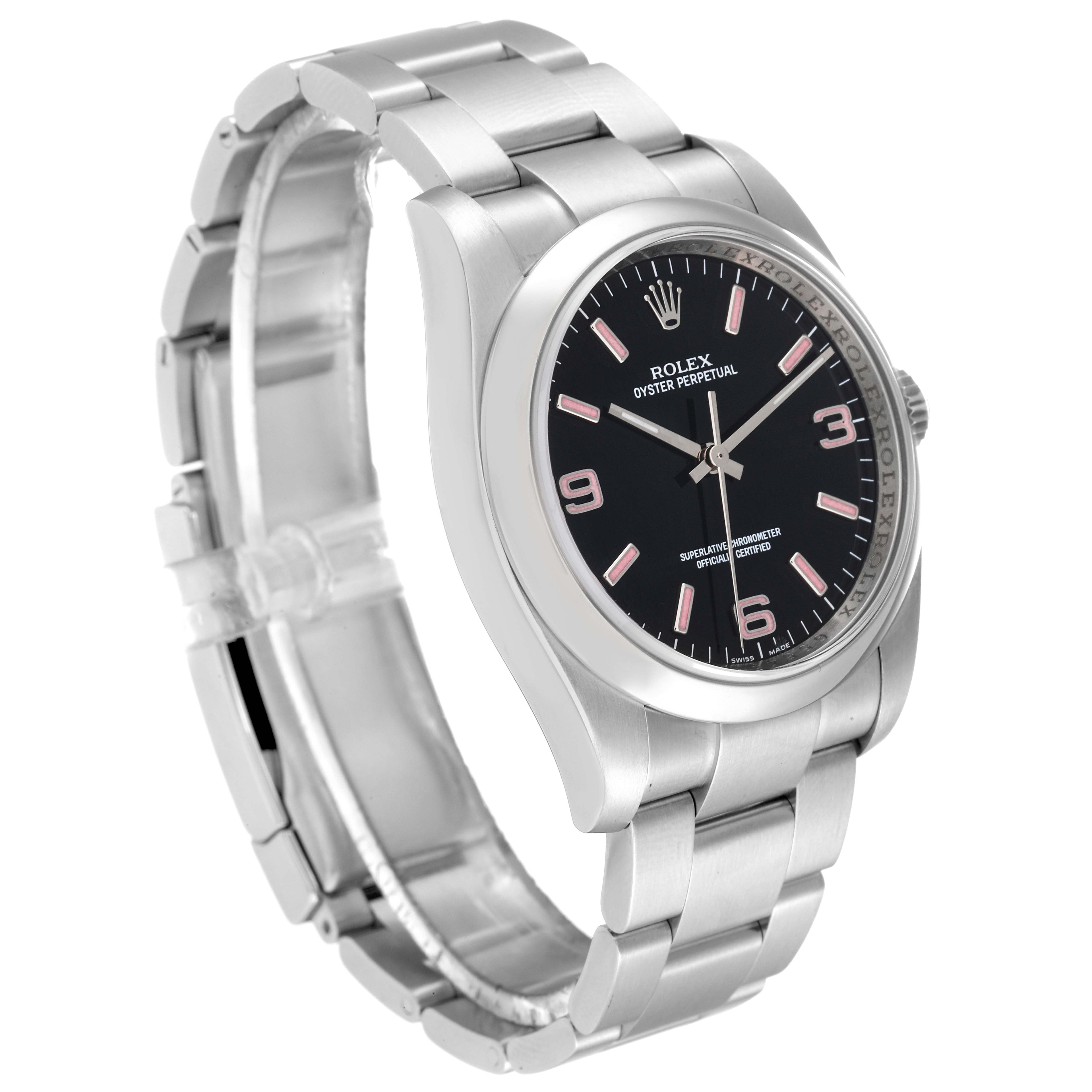 Rolex Oyster Perpetual 36 Pink Baton Black Dial Steel Watch 116000