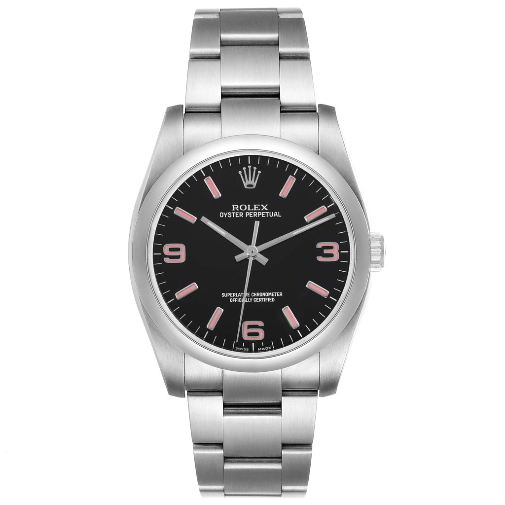 Rolex Oyster Perpetual 36 Pink Baton Black Dial Steel Watch 116000