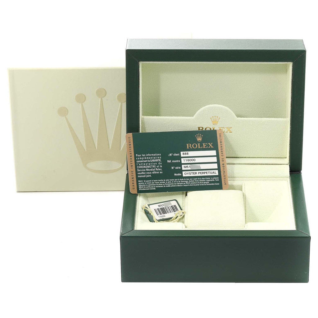 Rolex Oyster Perpetual 36 Pink Baton Black Dial Steel Watch 116000 Box Card