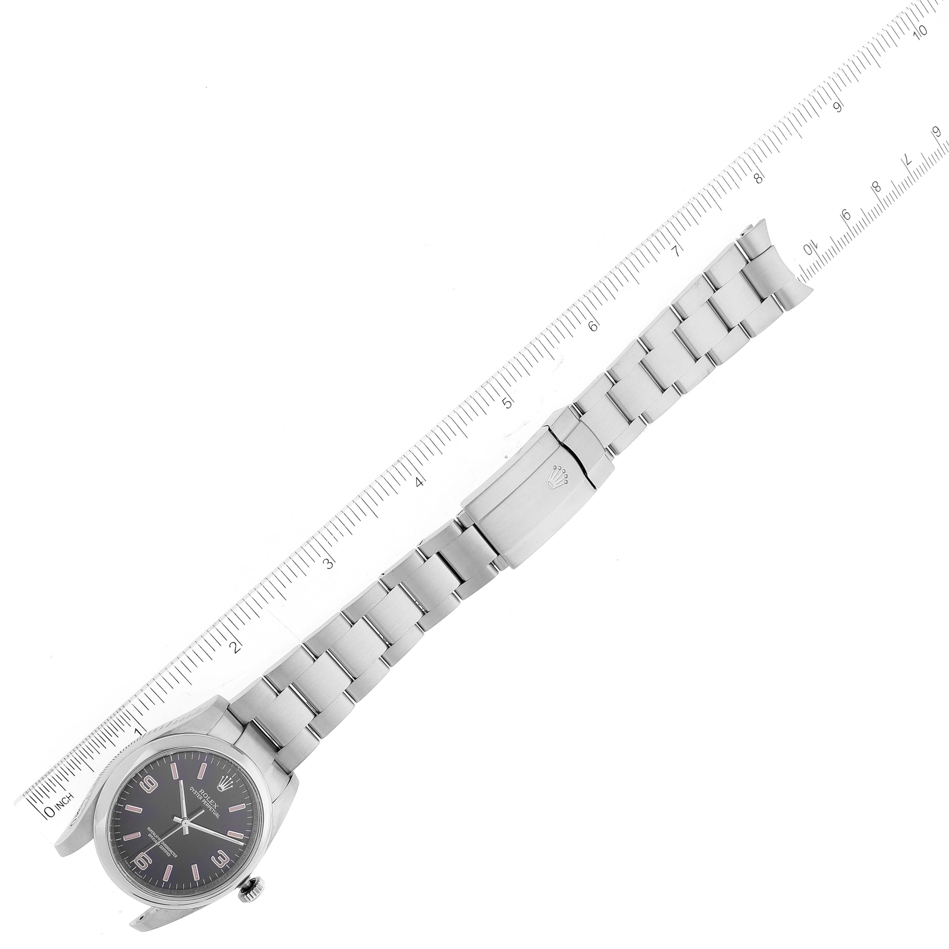Rolex Oyster Perpetual 36 Pink Baton Black Dial Steel Watch 116000 Box Card