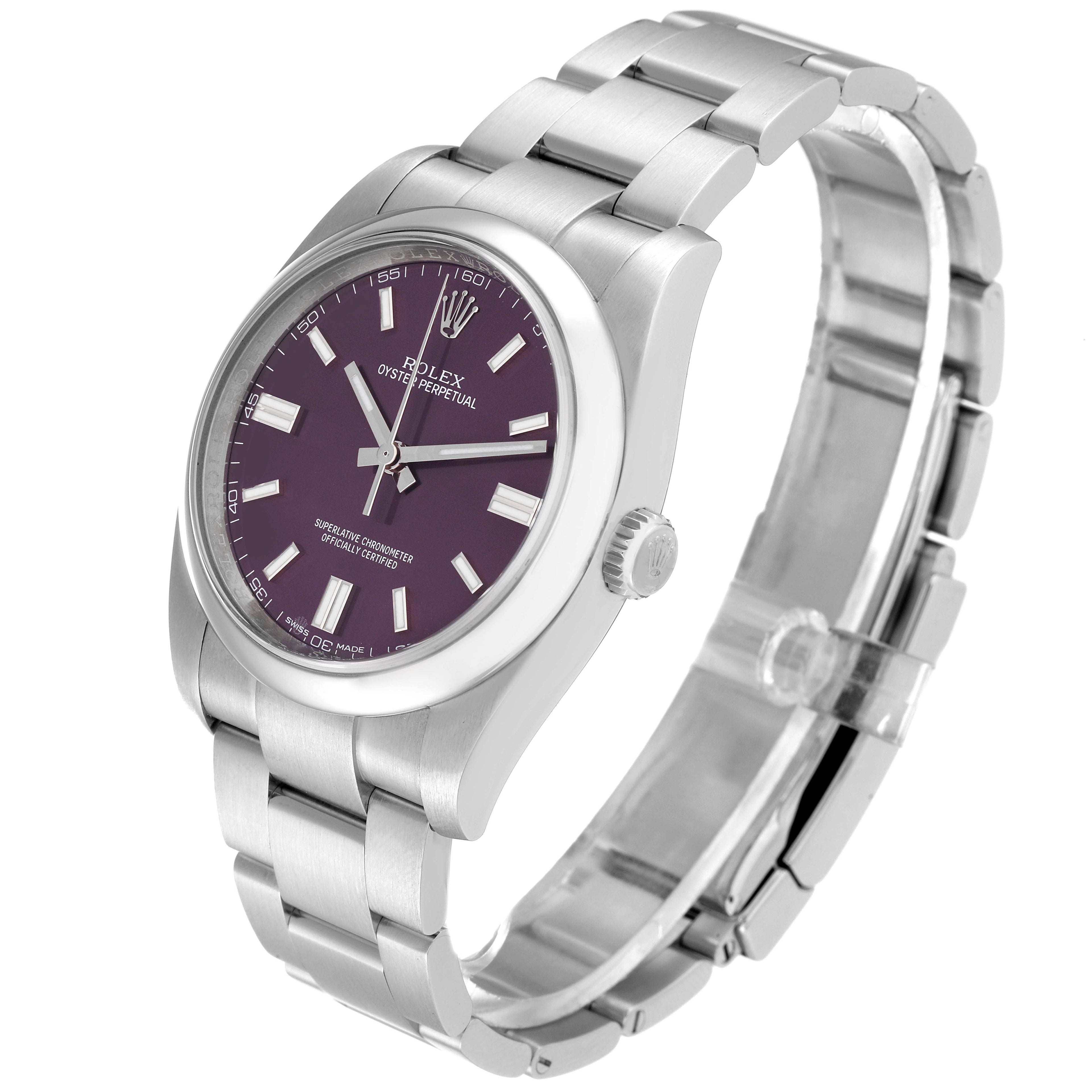 Rolex Oyster Perpetual 36 Red Grape Dial Steel Mens Watch 116000