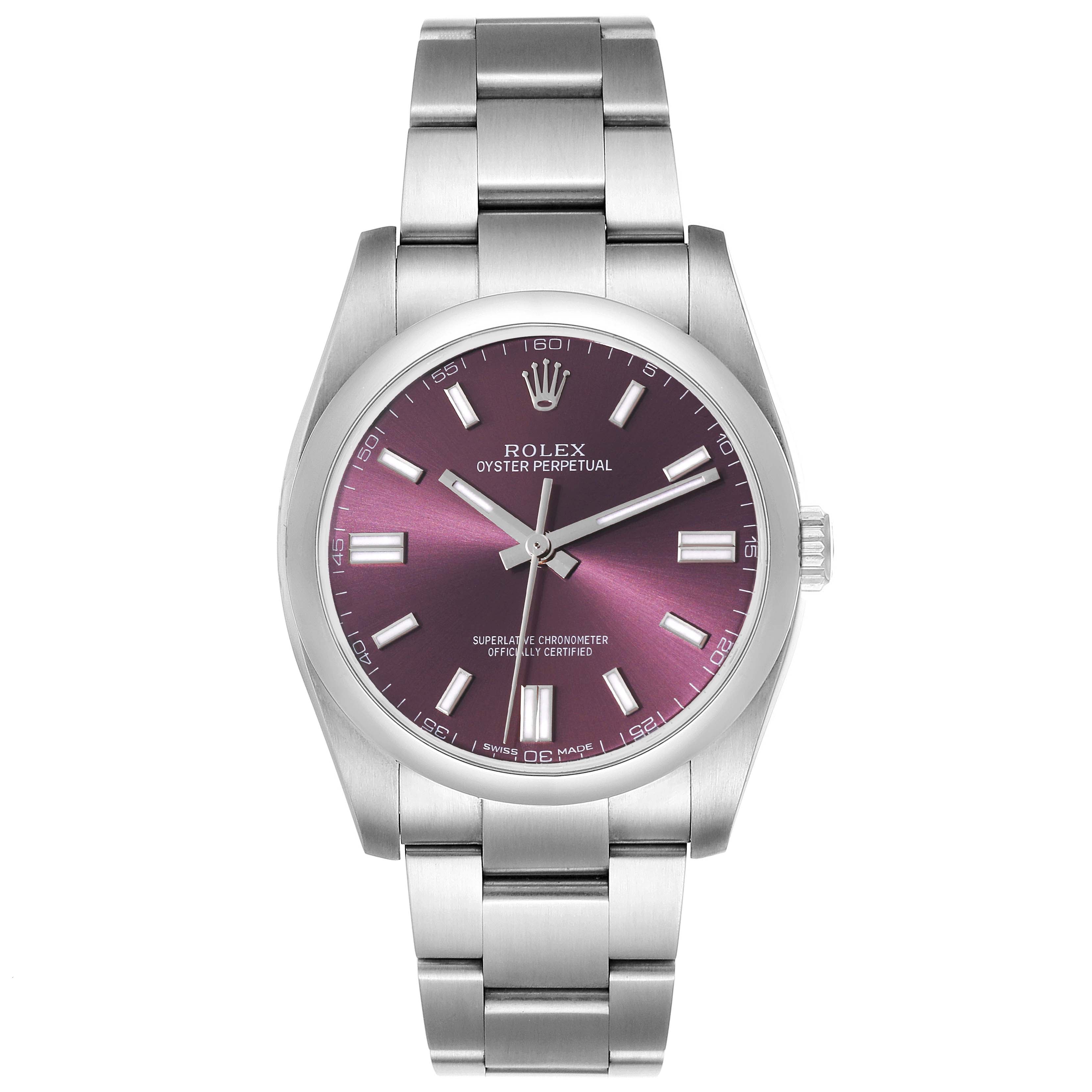Rolex Oyster Perpetual 36 Red Grape Dial Steel Mens Watch 116000