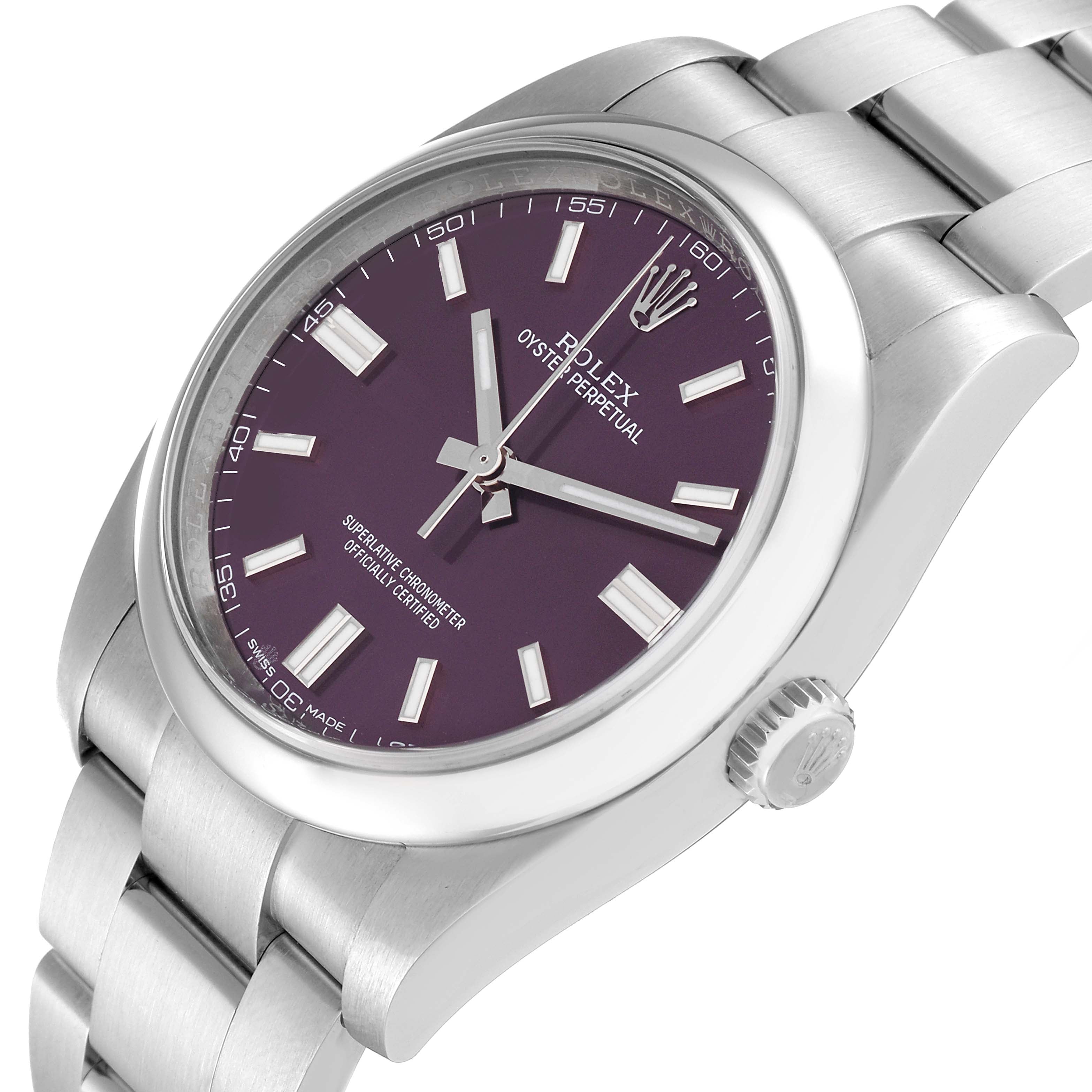 Rolex Oyster Perpetual 36 Red Grape Dial Steel Mens Watch 116000