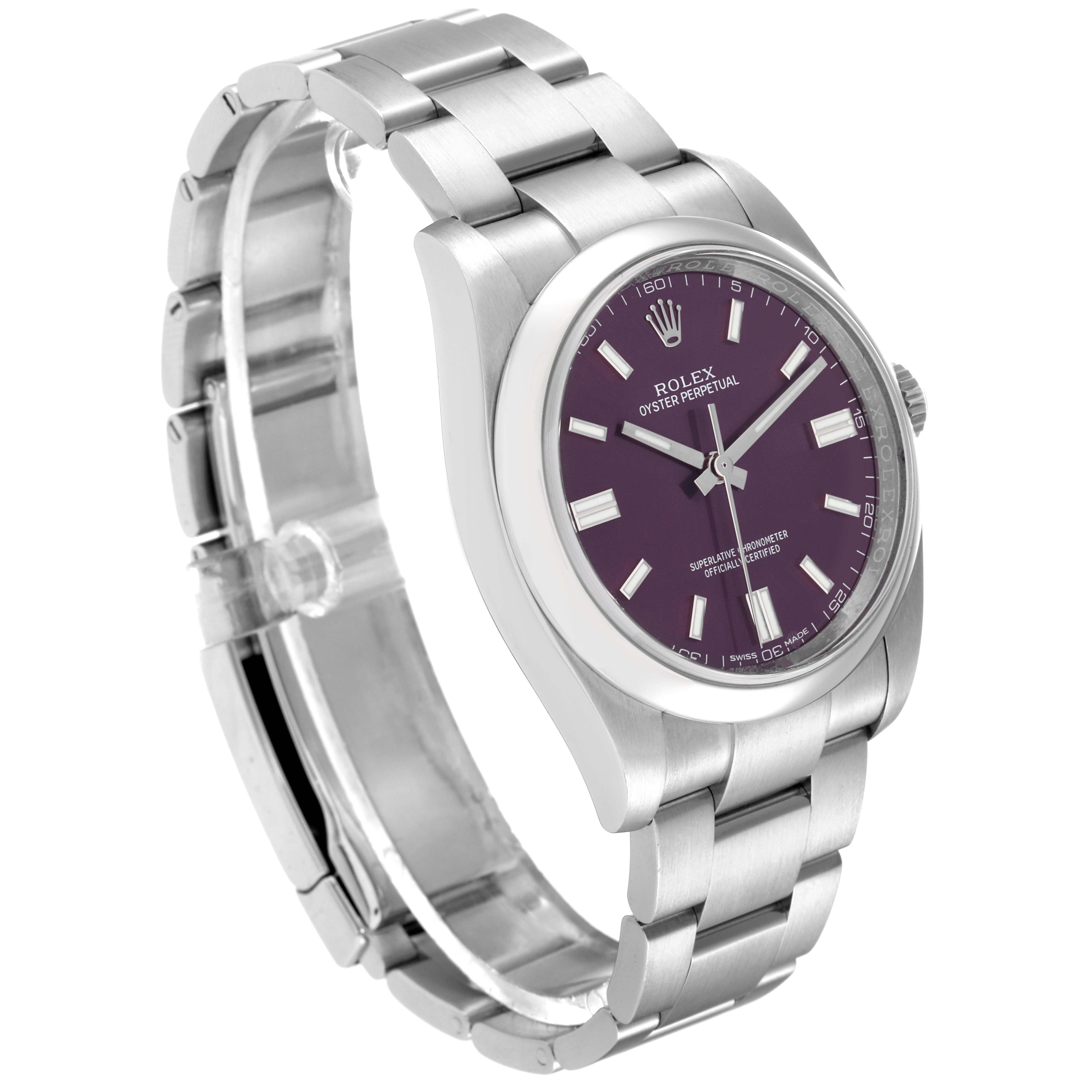 Rolex Oyster Perpetual 36 Red Grape Dial Steel Mens Watch 116000